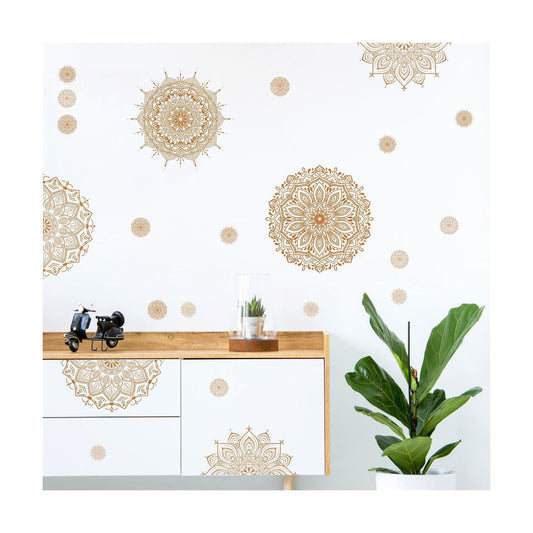 s Mandala Wall Decals Lotus Flower Yoga & Heart Chakra Stickers Boho Lotus Decor & Headboard / Brown
