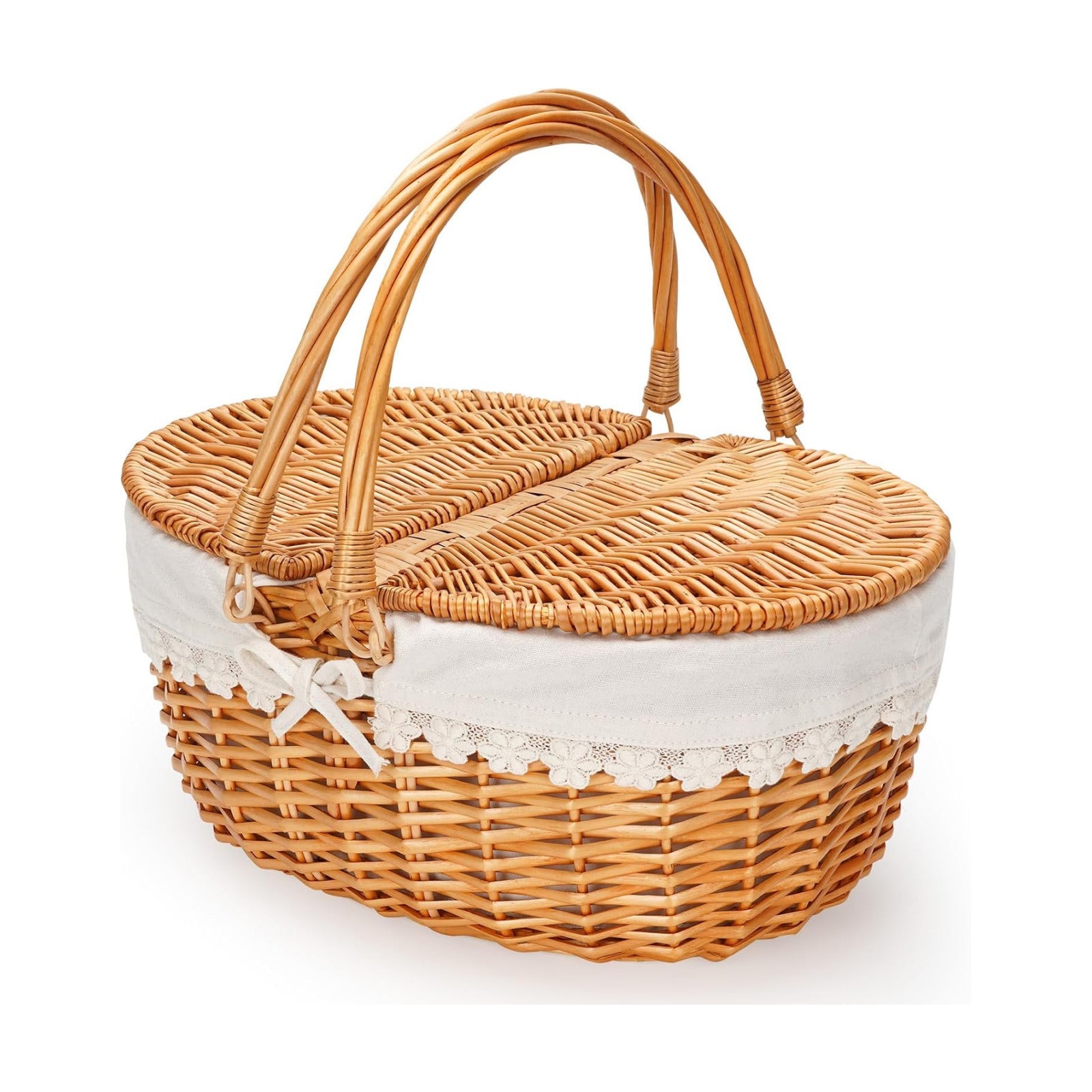 Wicker Picnic Basket / Cream Liner W/willow Lid
