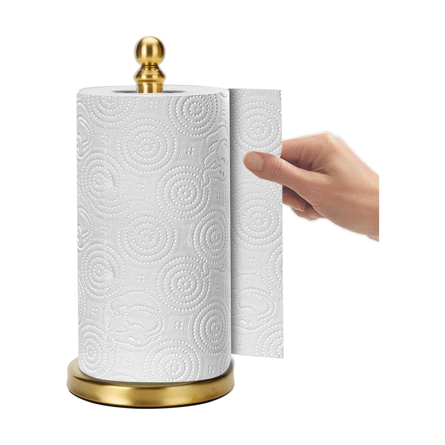 Paper Towel Holder Stand, Gold Paper Towel Holder Countertop, with Weighted Base for One-Handed Operation (Gold)
