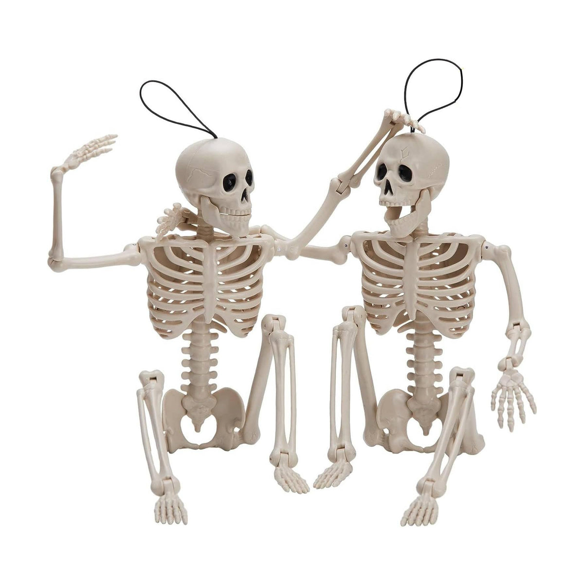 JOYIN 2PCS 16" Halloween Skeleton Decor, Full Body Stayable Movable Joints, Posable Hanging Skeletons for Halloween Decoration, Yard, Graveyard, Haunted House Props, Spooky Scene Party Favor