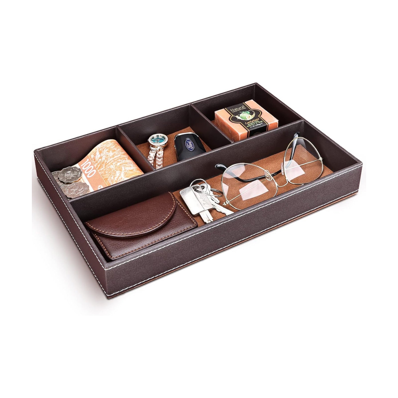 Faux Leather Valet Tray for Men / Brown