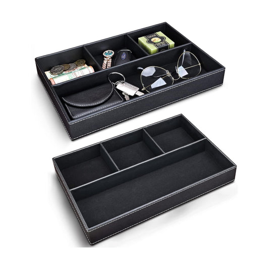 Faux Leather Valet Tray for Men / Black-2 Set / Set of 2