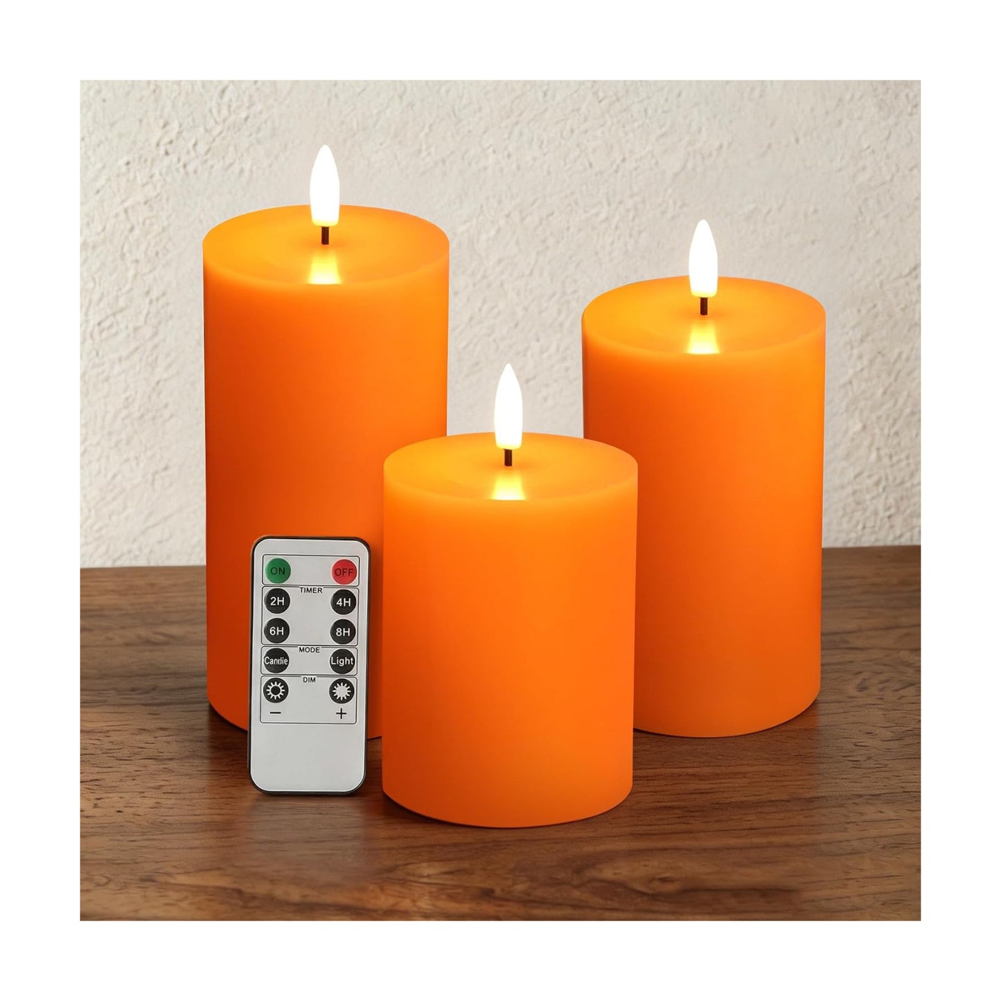 Orange Halloween Fall Flameless Pillar Candles with Remote Set of 3 | Flickering LED Wax Candles, Flat Top, 2 AA