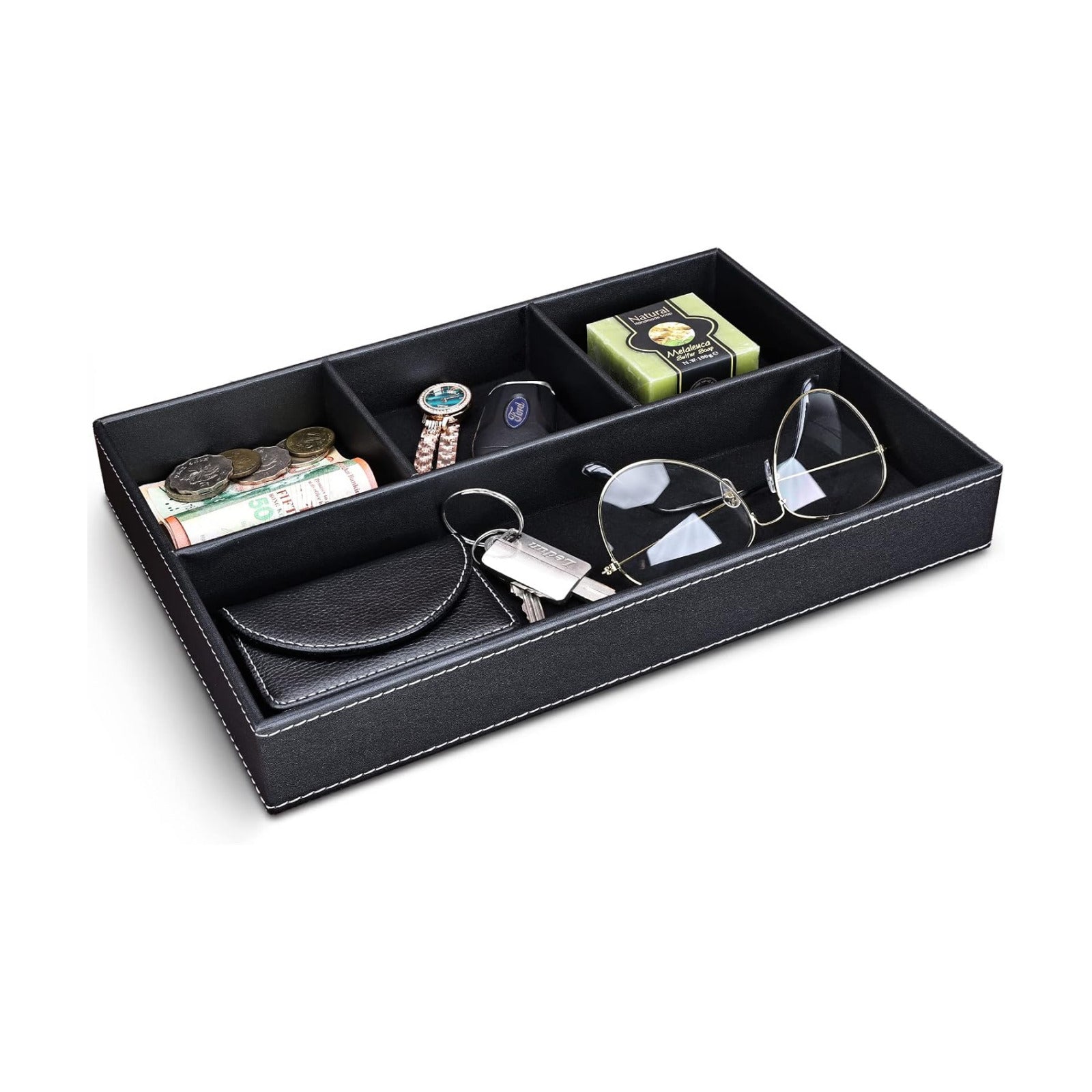 Faux Leather Valet Tray for Men / Black