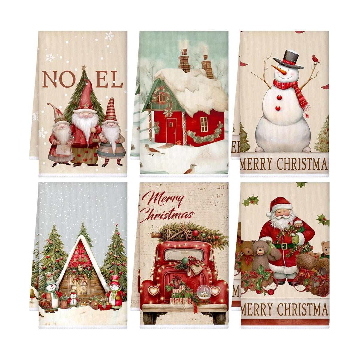 Sratte 6 Pcs Christmas Kitchen Towels Vintage Winter Dish Towels