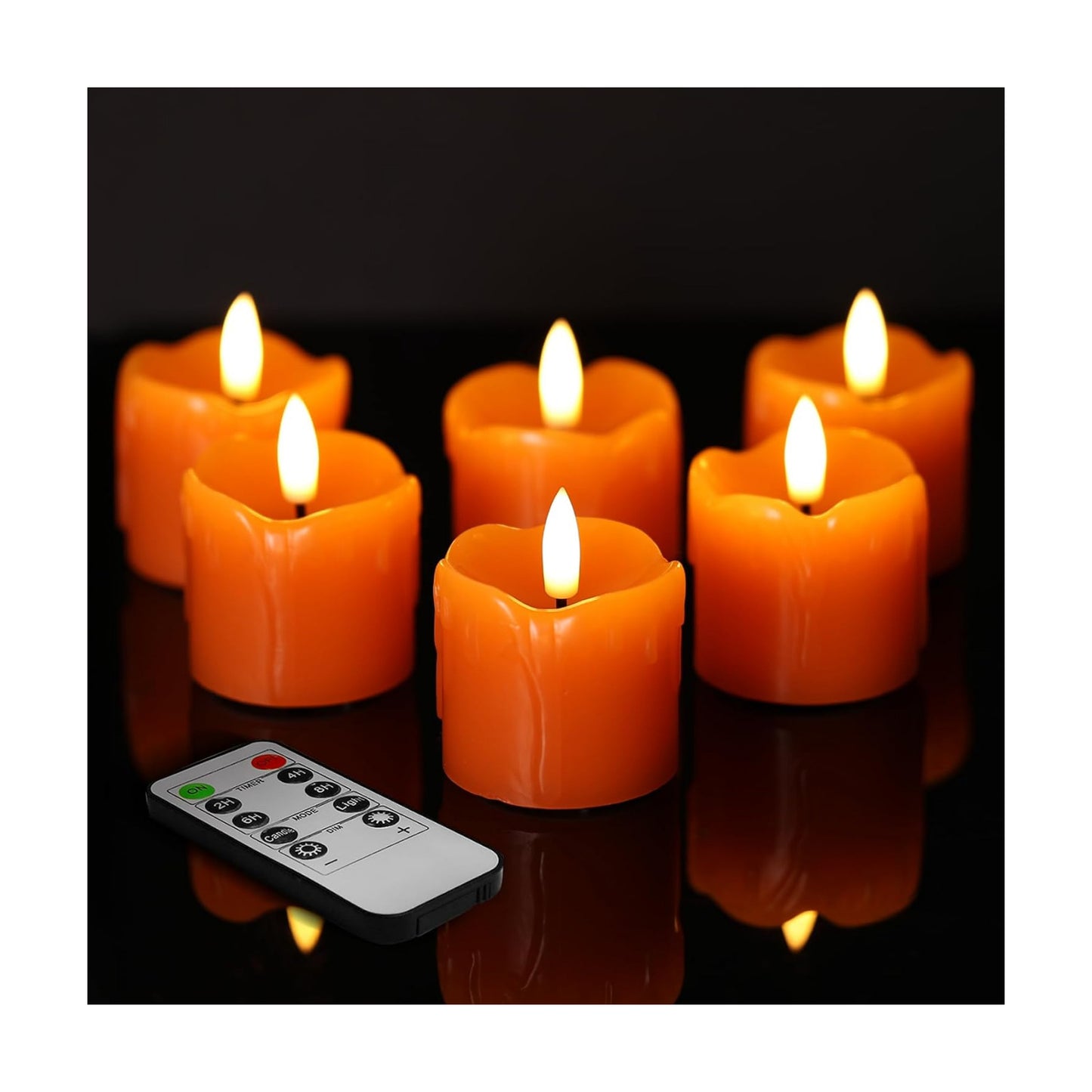 Orange Dripping Wax Flameless Votive Candles with Remote Batteries | Halloween Fall LED Candles, 2x2 inch Battery