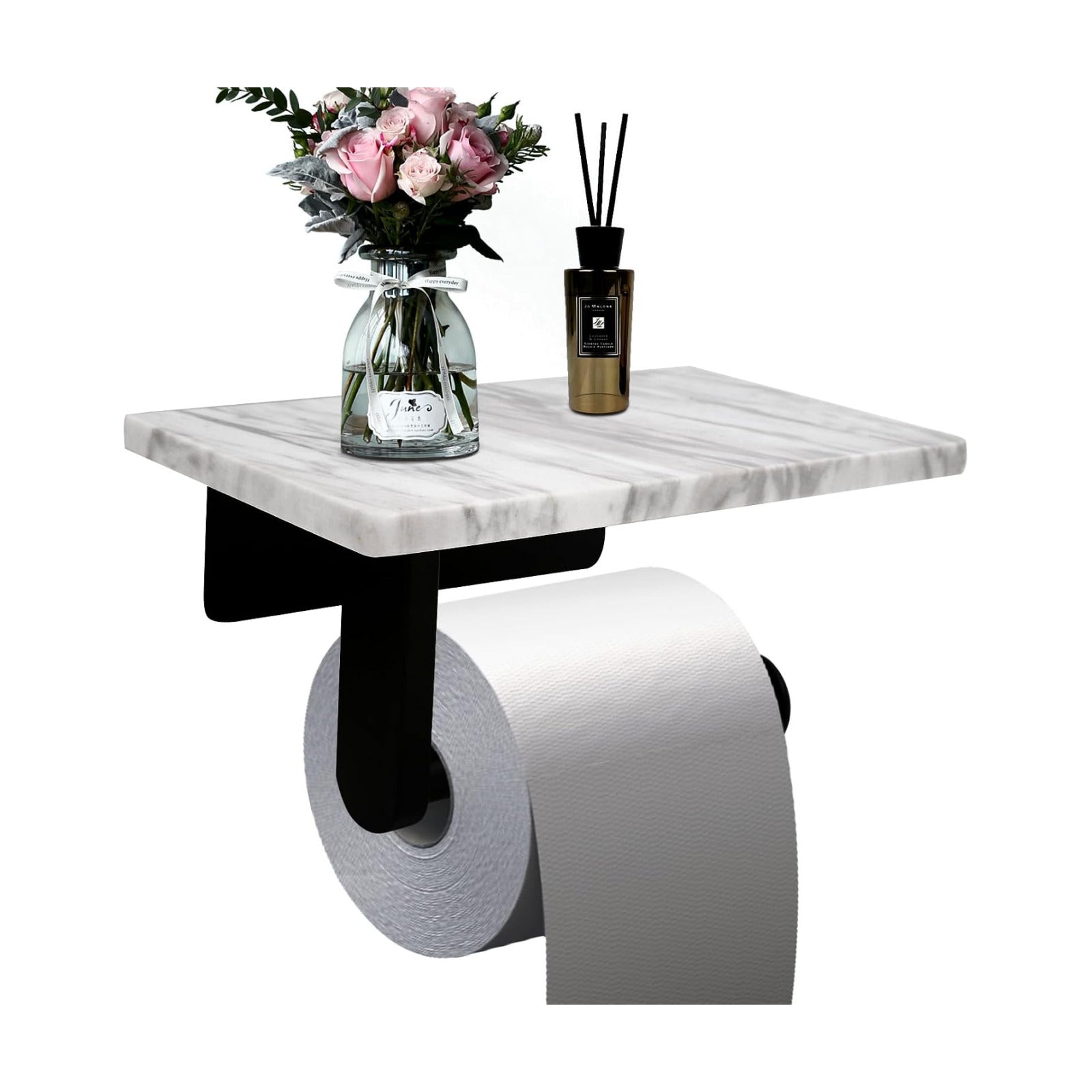 Toilet Paper Holder with Natural Marble Shelf for Bathroom Washroom,Wall Mounted Tissue Holder Suitable for Mega