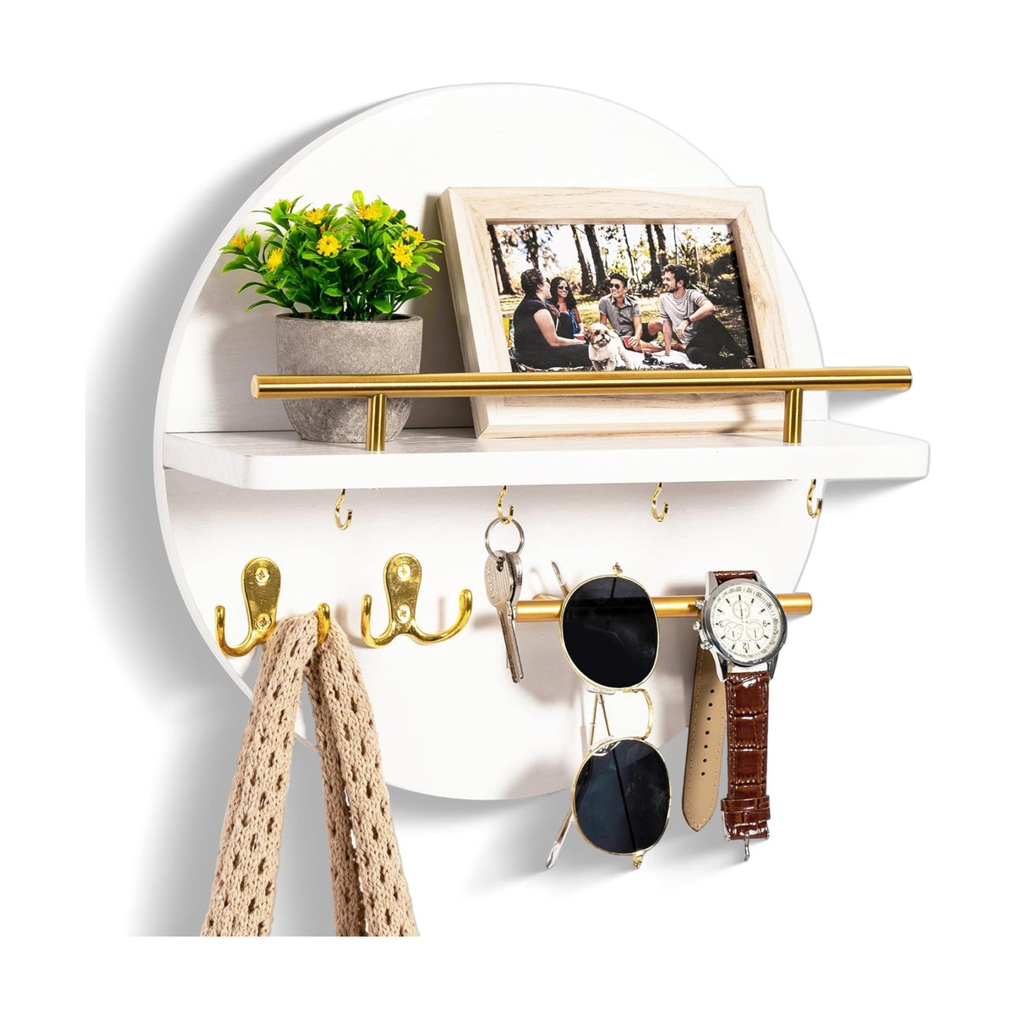 Key Holder / Shelf and Hooks / White