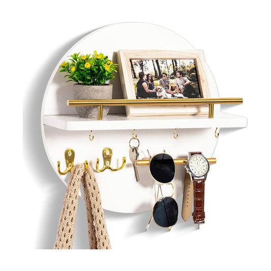 Key Holder / Shelf and Hooks / White