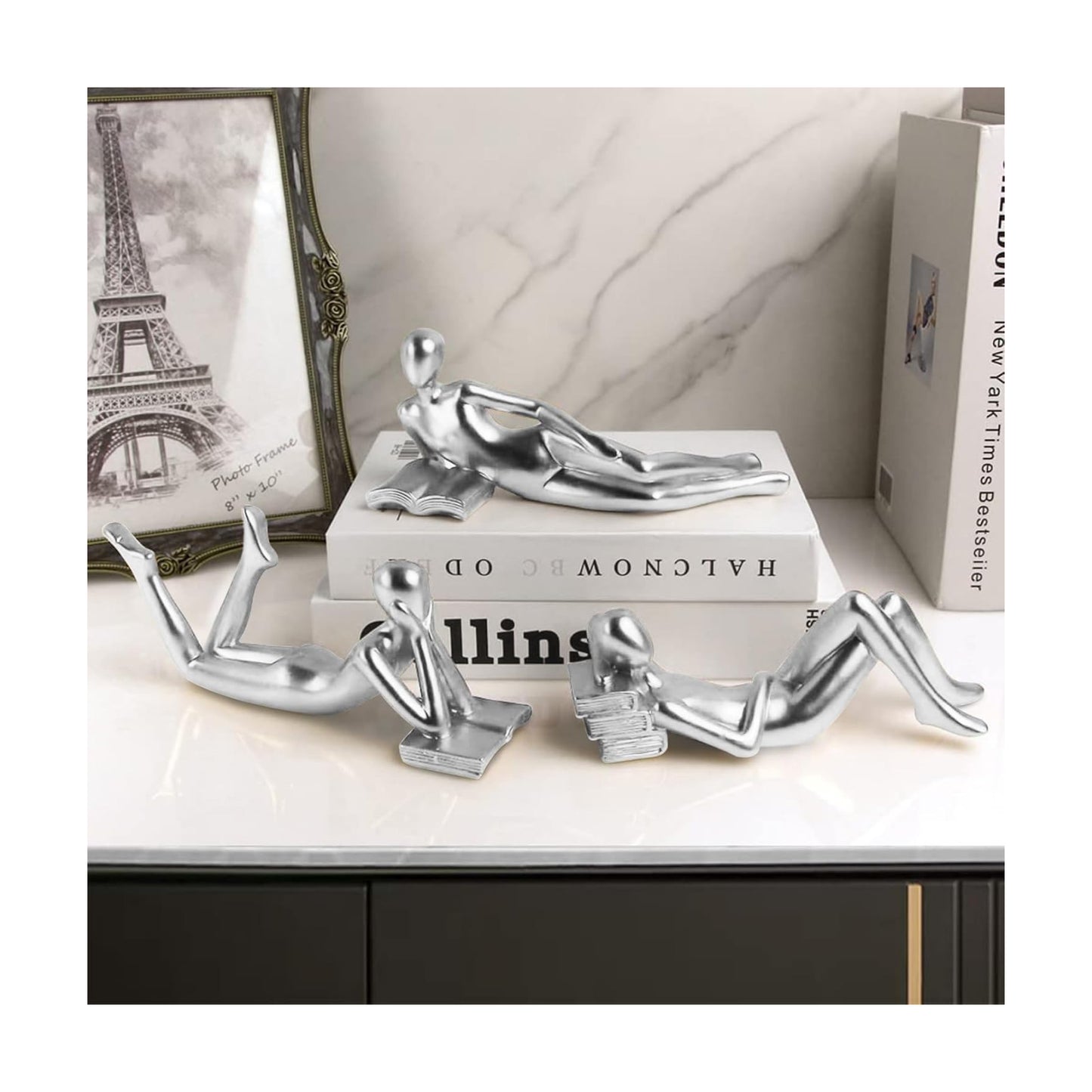 Home Decor Thinker Reading Women Statue / Silver