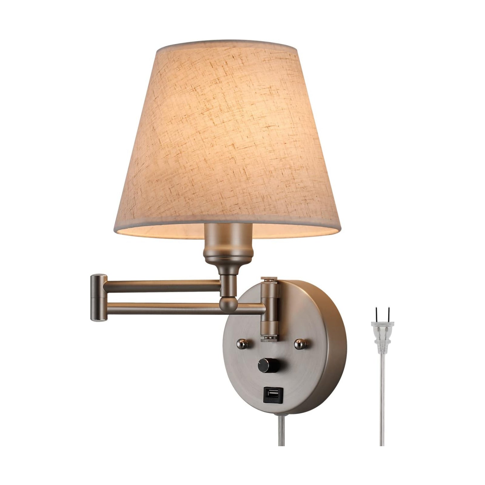 Swing Arm Wall Lamp Wall Mount Lamp with Cord Plug in Wall Sconce Lighting with Dimmable On Off Switch Wall Light with