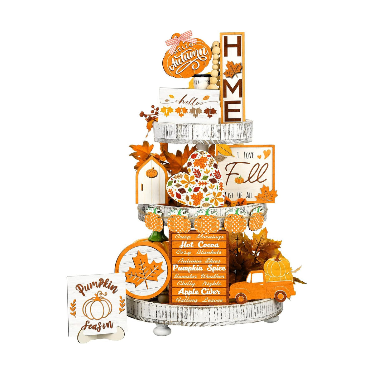 Amyhill 15 Pcs Fall Tiered Tray Decor Set Rustic Autumn Wooden Table Signs