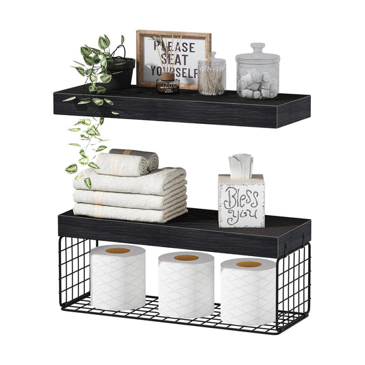 QEEIG Bathroom Shelves Over Toilet - Wall Mounted Floating Shelves Toilet Paper Storage Small Farmhouse Decor Shelf 16
