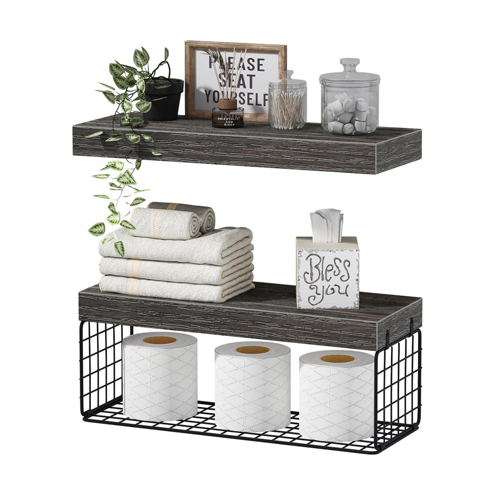 QEEIG Bathroom Shelves Over Toilet - Wall Mounted Floating Shelves Toilet Paper Storage Small Farmhouse Decor Shelf 16