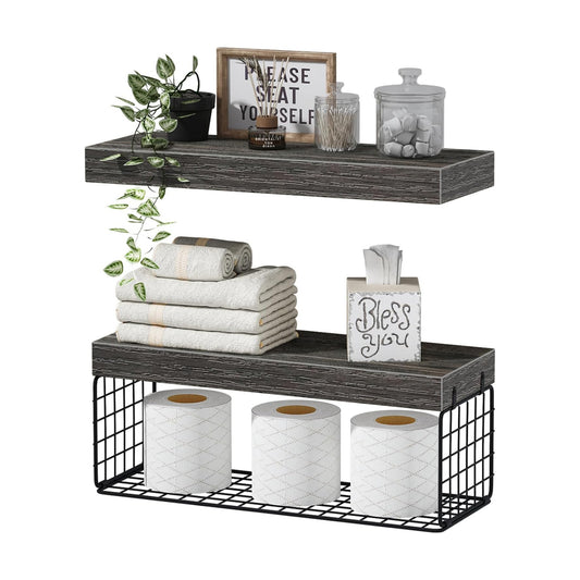 QEEIG Bathroom Shelves Over Toilet - Wall Mounted Floating Shelves Toilet Paper Storage Small Farmhouse Decor Shelf 16
