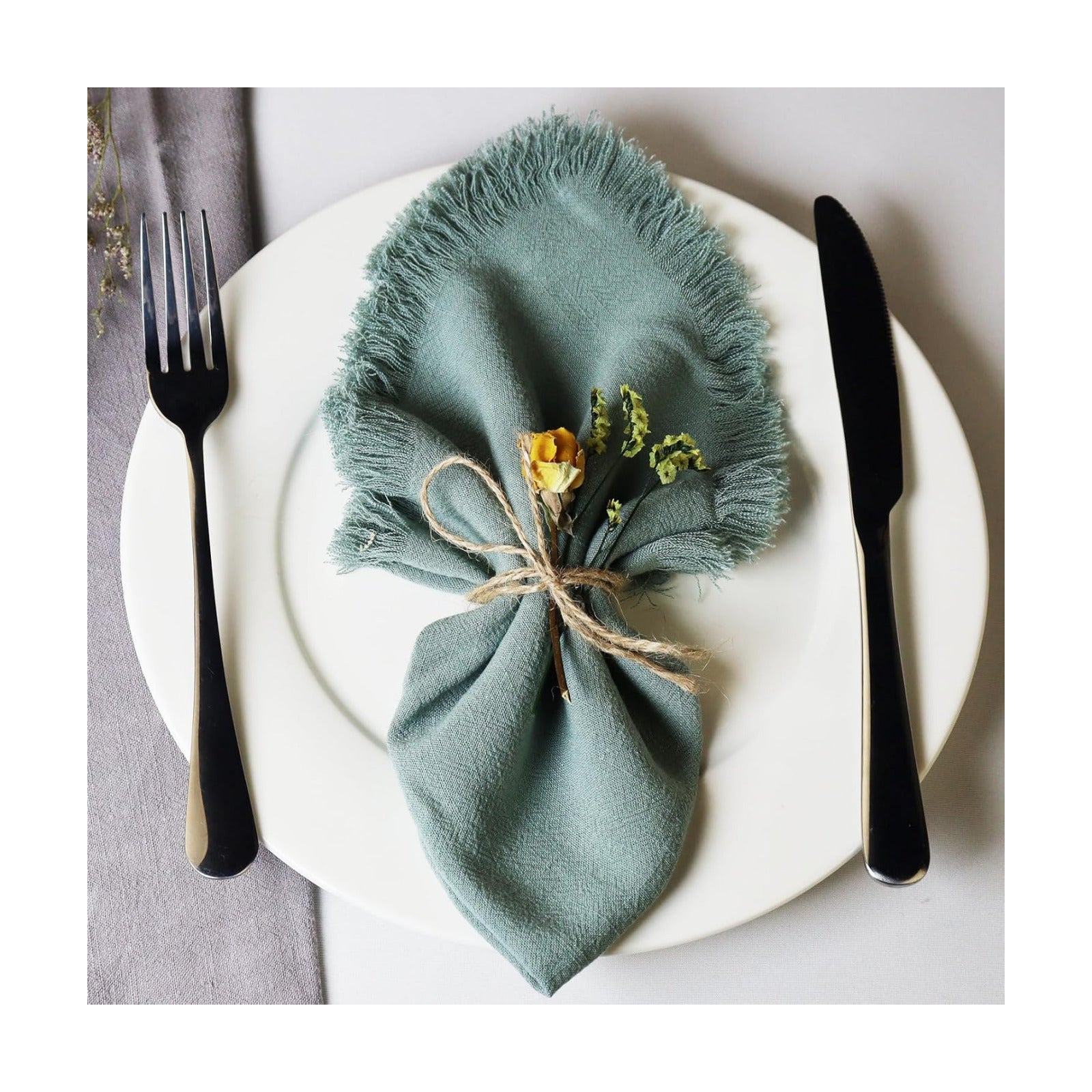 Handmade Cloth Napkins with Fringe,18 x 18 Inches Cotton Linen Napkins Set of 12 Versatile Handmade Square Rustic