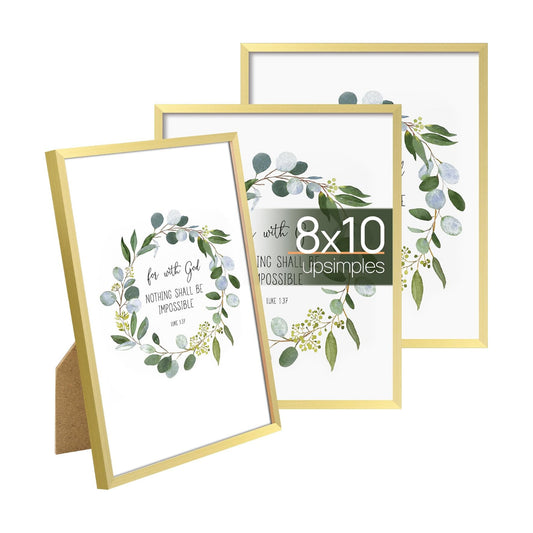 Picture Frame / Made of High Definition Glass / Gold / 8 x 10 / Set of 3