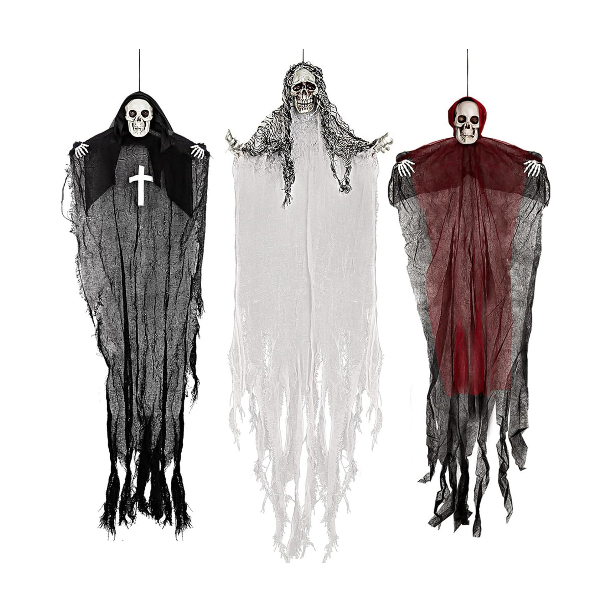 Halloween Hanging Skeleton Ghosts, Halloweens Grim Reapers (3 Pack)
