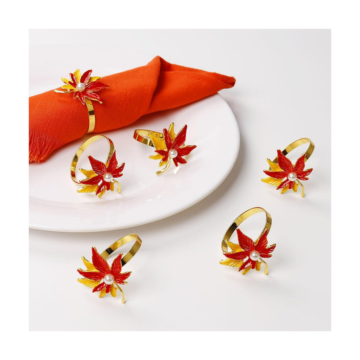 LogHog Thanksgiving Gold Maple Leaf Napkin Rings - Set of 6 for Festive and Elegant Table Settings - Durable and Easy to Use for Large Gatherings and Gift Giving