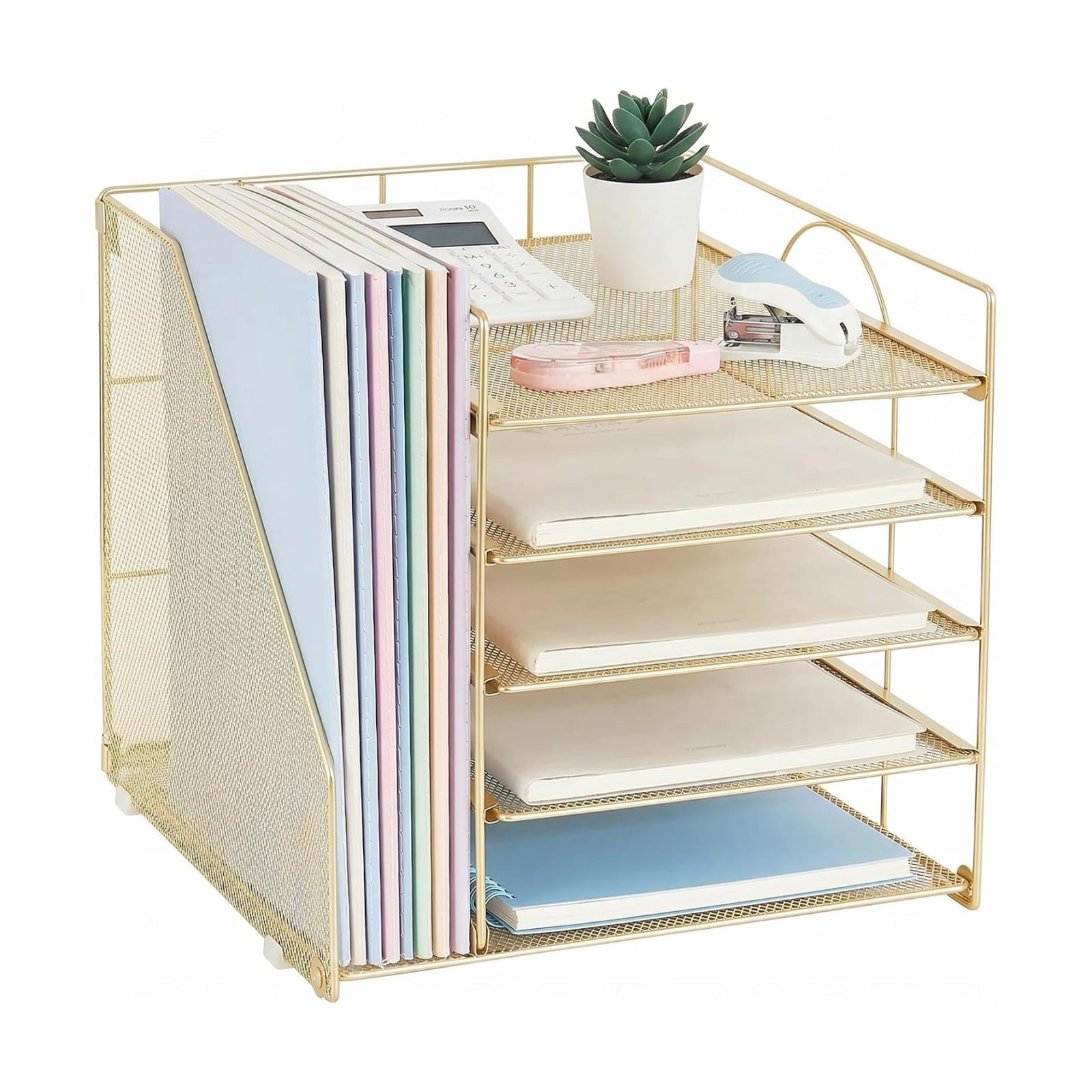LEKETREE Desk Organizers and Accessories, 5-Tier Paper Letter Tray Organizer with File Holder, Desktop Organizer for