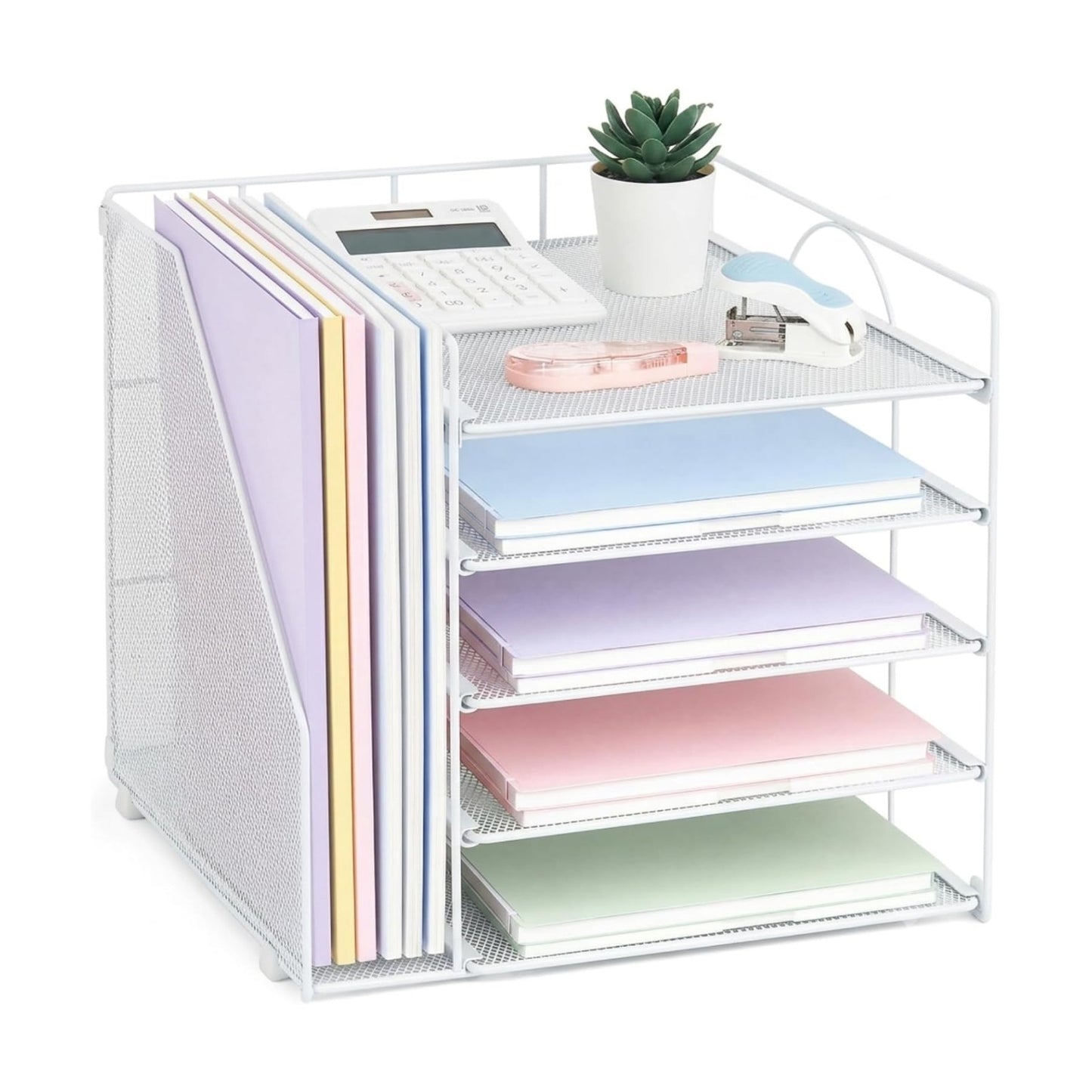 LEKETREE Desk Organizers and Accessories, 5-Tier Paper Letter Tray Organizer with File Holder, Desktop Organizer for