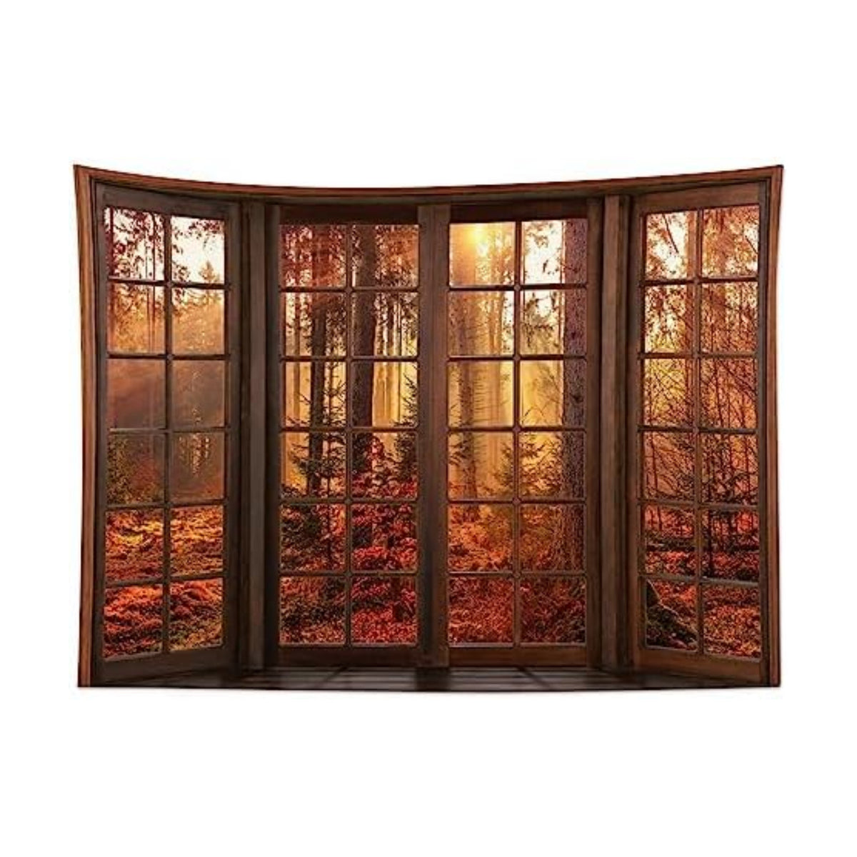 HVEST Fall Tapestry Orange Maple Tree Forest Nature Landscape outside Window Wall Art for Bedroom, Rustic Autumn Tapestry Wall Hanging for Living Room Dorm Holiday Wall Decor, 59W x 51L inches