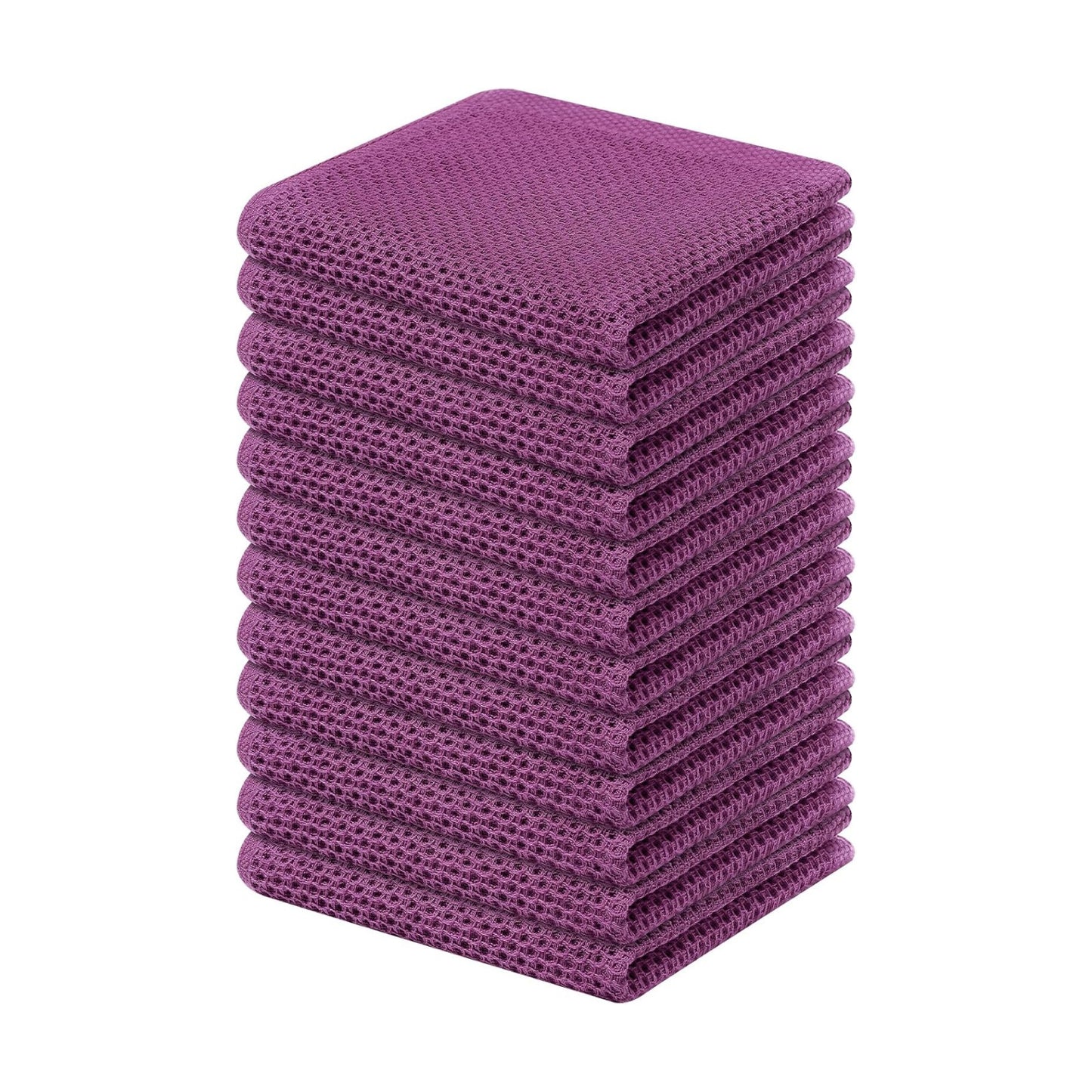 Kitinjoy 100% Cotton Waffle 12-Pack Kitchen Towels, 12" x 12", Violet | Ultra Absorbent, Super Soft, lightweight, Quick