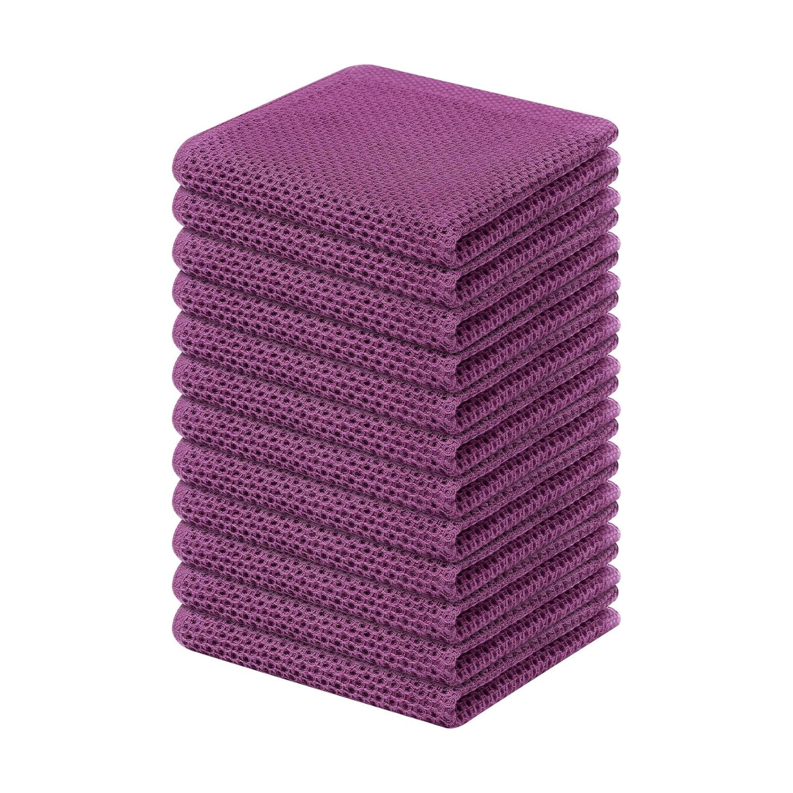 Kitinjoy 100% Cotton Waffle 12-Pack Kitchen Towels, 12" x 12", Violet | Ultra Absorbent, Super Soft, lightweight, Quick