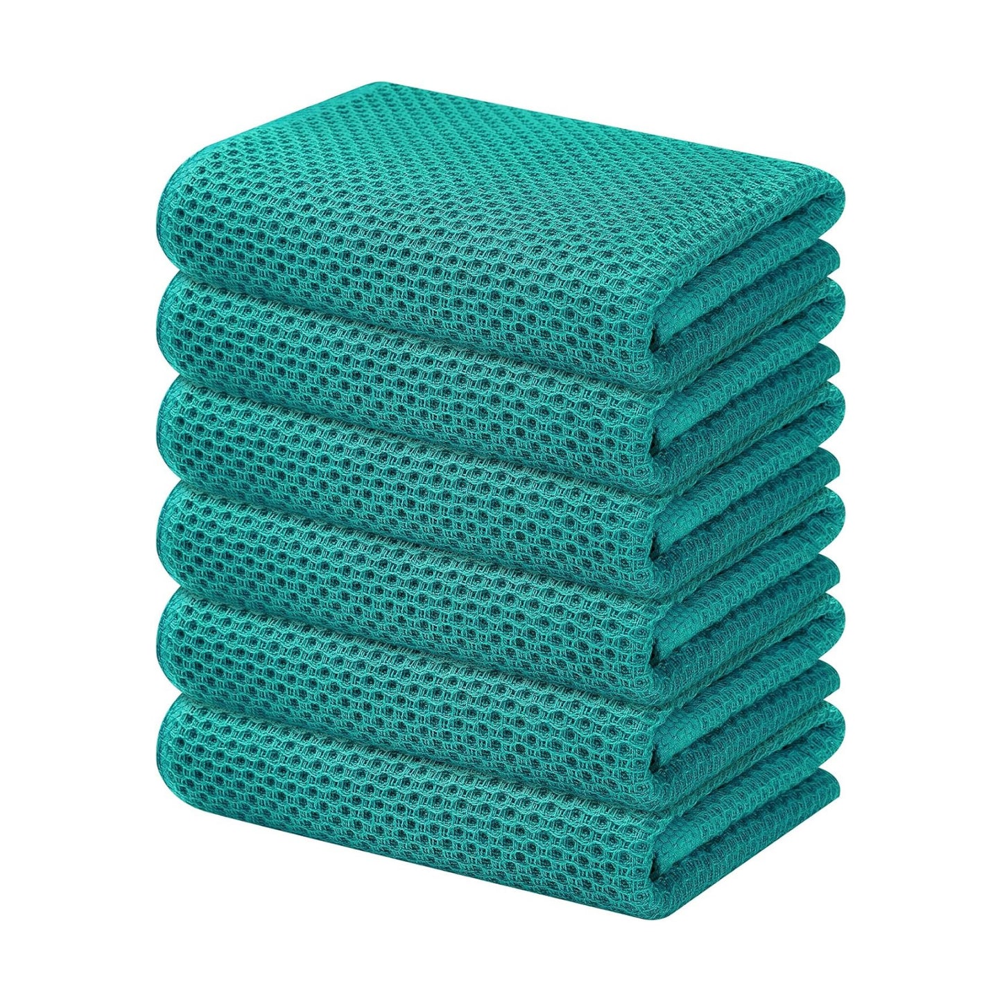 Kitinjoy 100% Cotton Waffle 6-Pack Kitchen Towels, 13" x 28", Teal | Super Soft, Ultra-Absorbent, Fast Drying