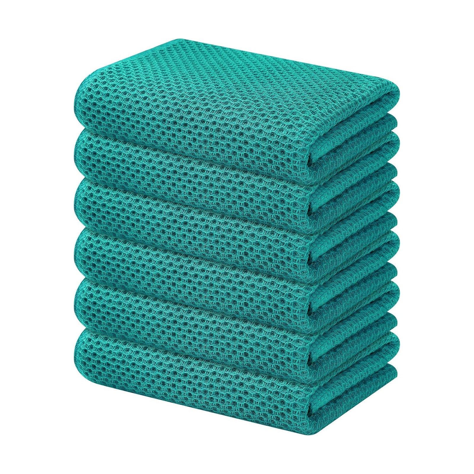 Kitinjoy 100% Cotton Waffle 6-Pack Kitchen Towels, 13" x 28", Teal | Super Soft, Ultra-Absorbent, Fast Drying