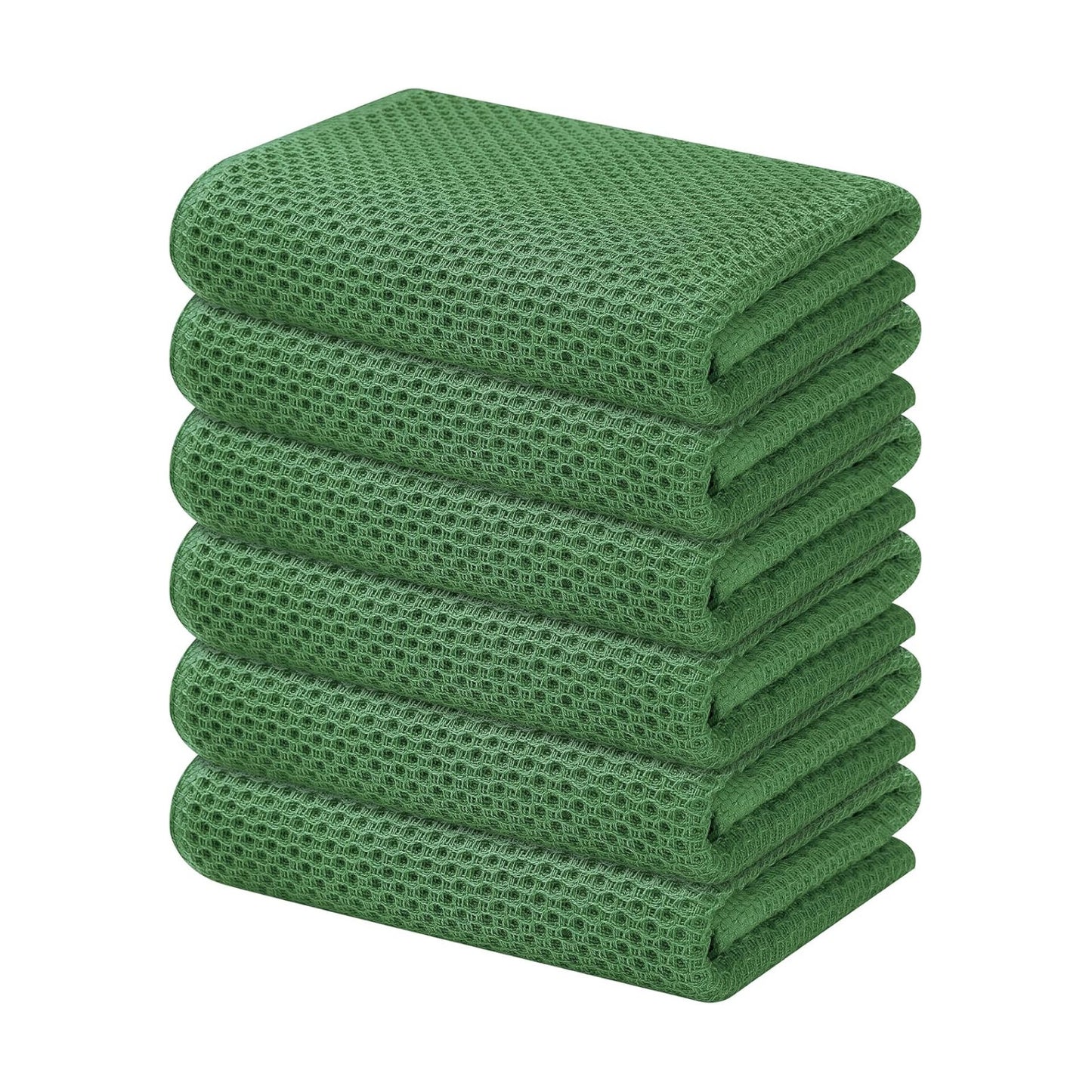 Kitinjoy 100% Cotton Waffle 6-Pack Kitchen Towels, 13" x 28", Grass Green | Super Soft, Ultra-Absorbent, Fast Drying