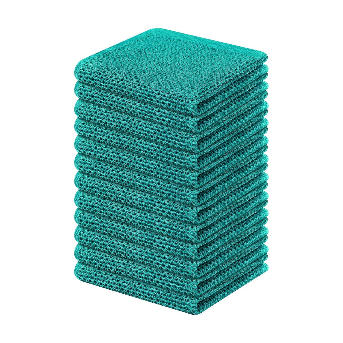 Kitinjoy 100% Cotton Waffle 12-Pack Kitchen Towels, 12" x 12", Teal | Ultra Absorbent, Super Soft, lightweight, Quick