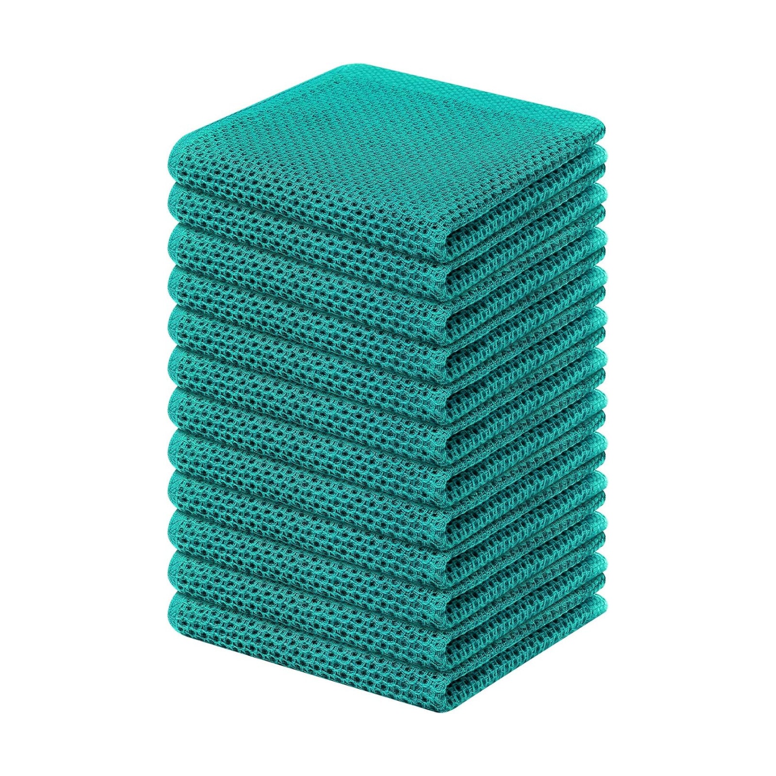 Kitinjoy 100% Cotton Waffle 12-Pack Kitchen Towels, 12" x 12", Teal | Ultra Absorbent, Super Soft, lightweight, Quick