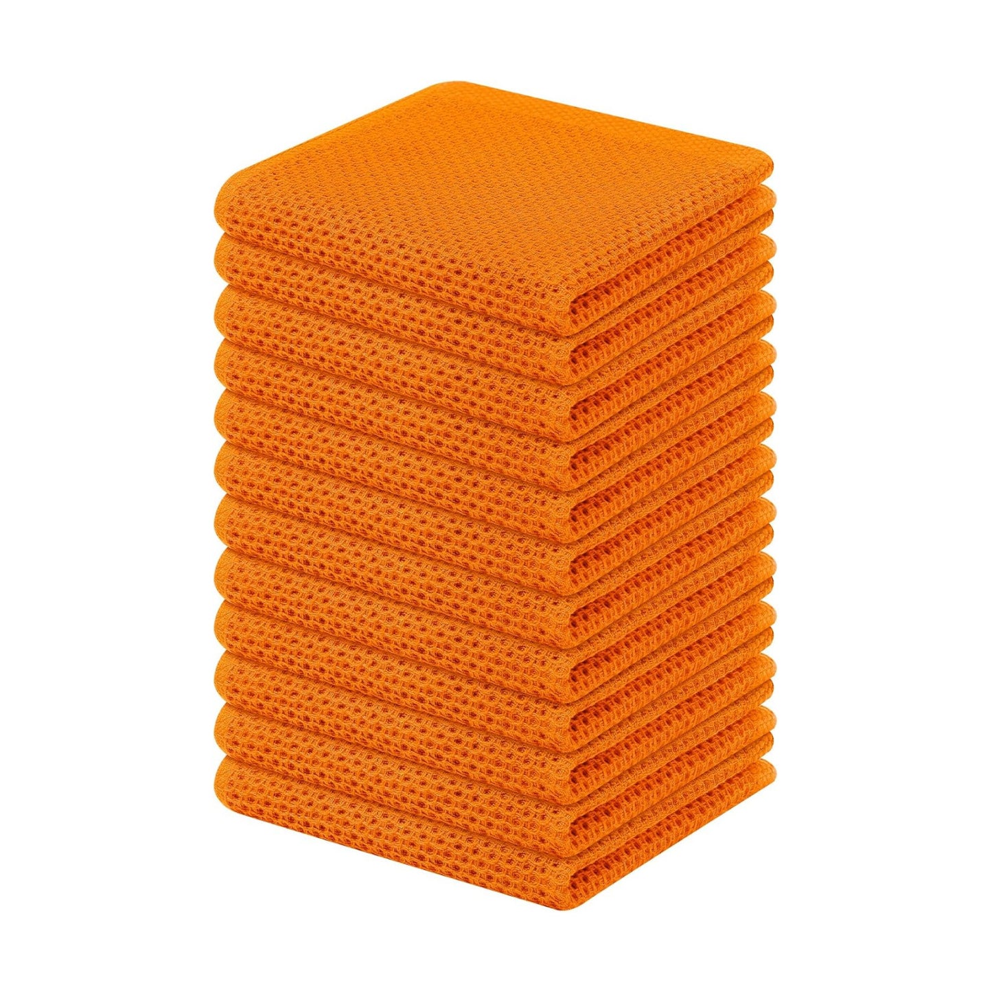 Kitinjoy 100% Cotton Waffle 12-Pack Kitchen Towels, 12" x 12", Orange | Ultra Absorbent, Super Soft, lightweight, Quick