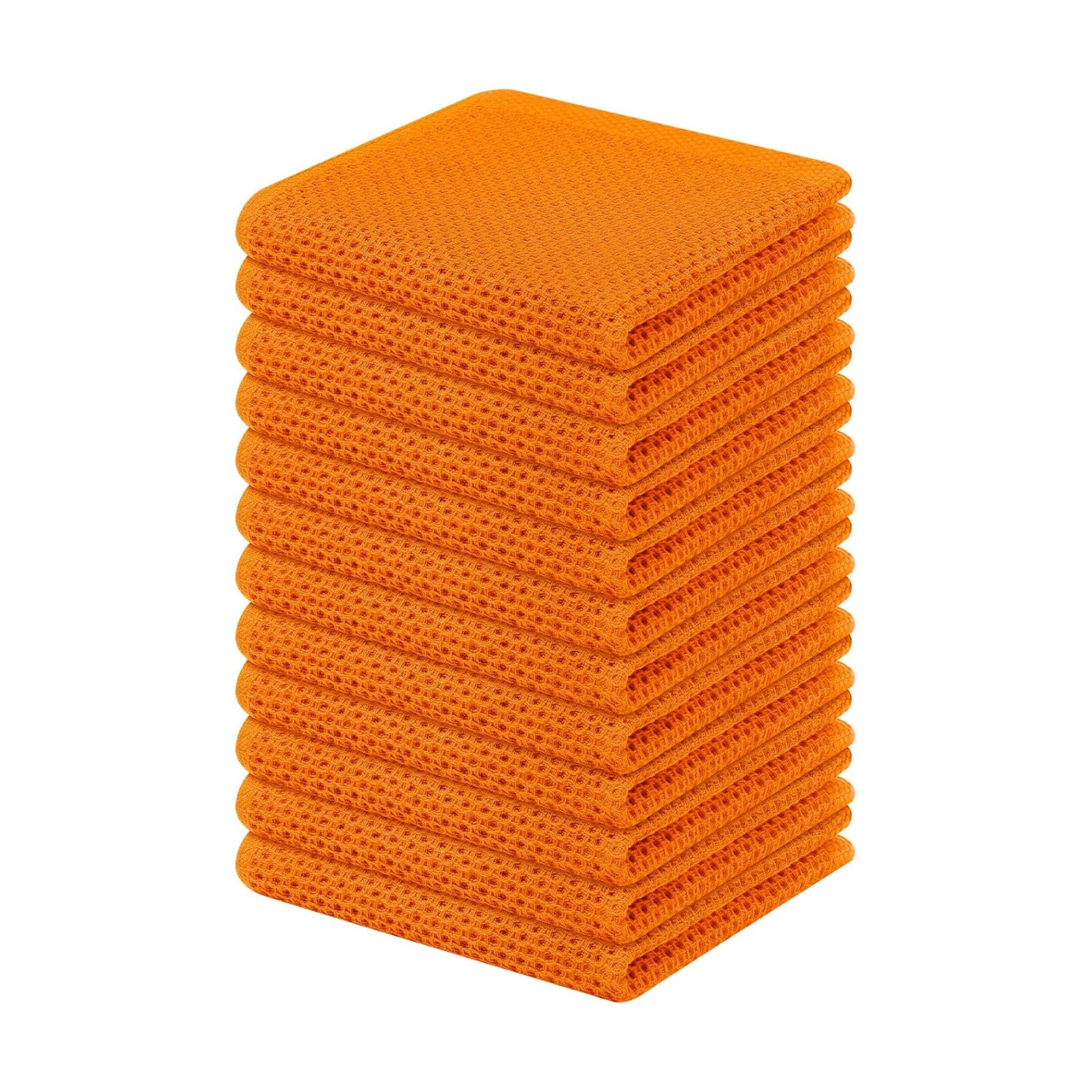 Kitinjoy 100% Cotton Waffle 12-Pack Kitchen Towels, 12" x 12", Orange | Ultra Absorbent, Super Soft, lightweight, Quick