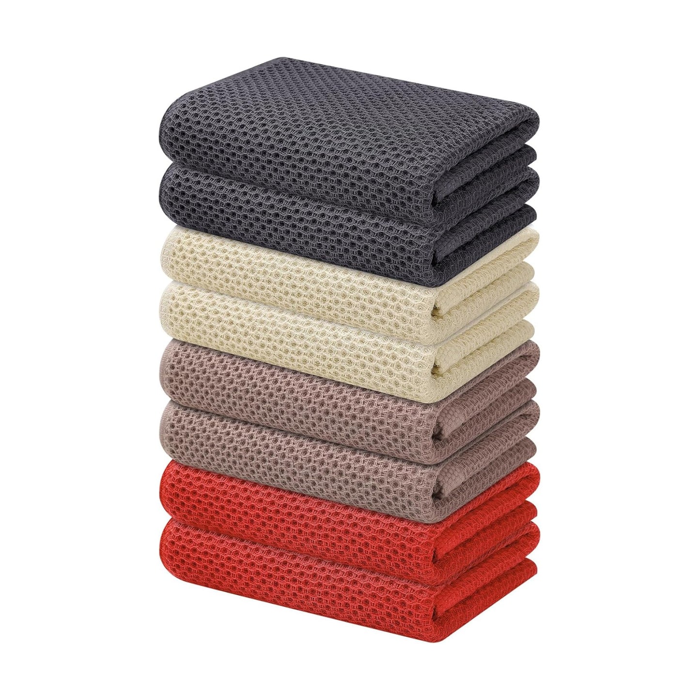 Kitinjoy 100% Cotton Waffle 8-Pack Kitchen Towels, 13" x 28", Multicolor | Super Soft, Ultra-Absorbent, Fast Drying