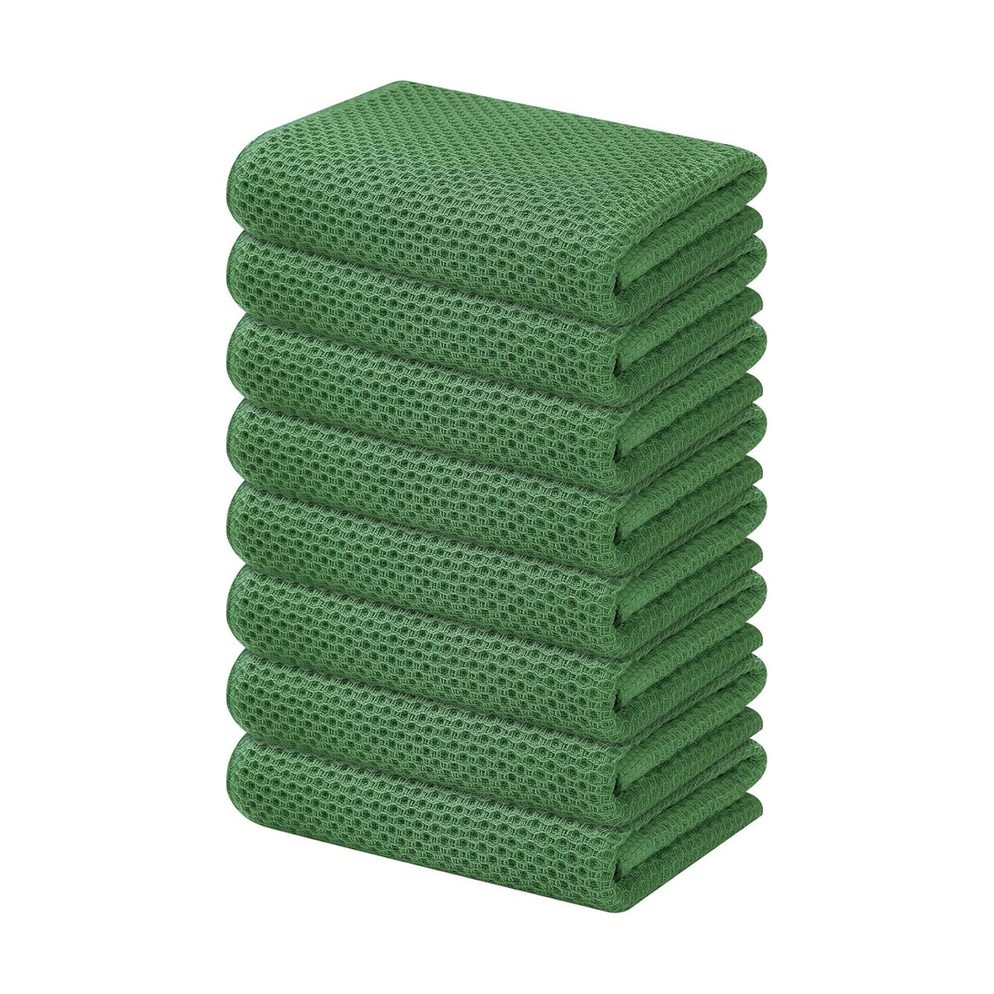 Kitinjoy 100% Cotton Waffle 8-Pack Kitchen Towels, 13" x 28", Grass Green | Super Soft, Ultra-Absorbent, Fast Drying