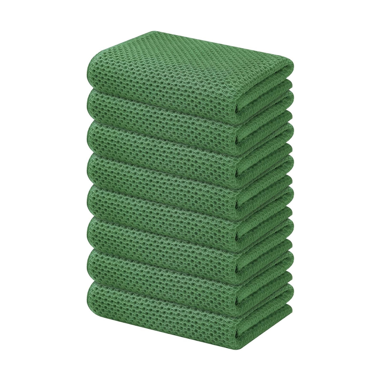 Kitinjoy 100% Cotton Waffle 8-Pack Kitchen Towels, 13" x 28", Grass Green | Super Soft, Ultra-Absorbent, Fast Drying