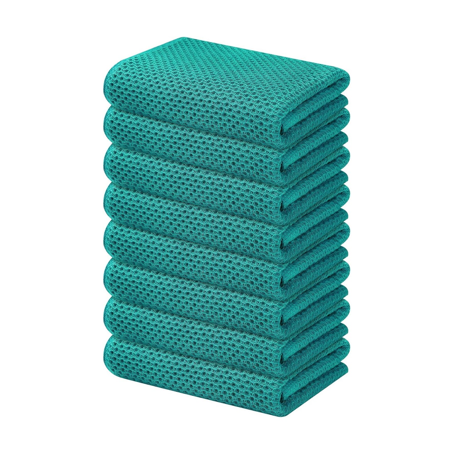 Kitinjoy 100% Cotton Waffle 8-Pack Kitchen Towels, 13" x 28", Teal | Super Soft, Ultra-Absorbent, Fast Drying