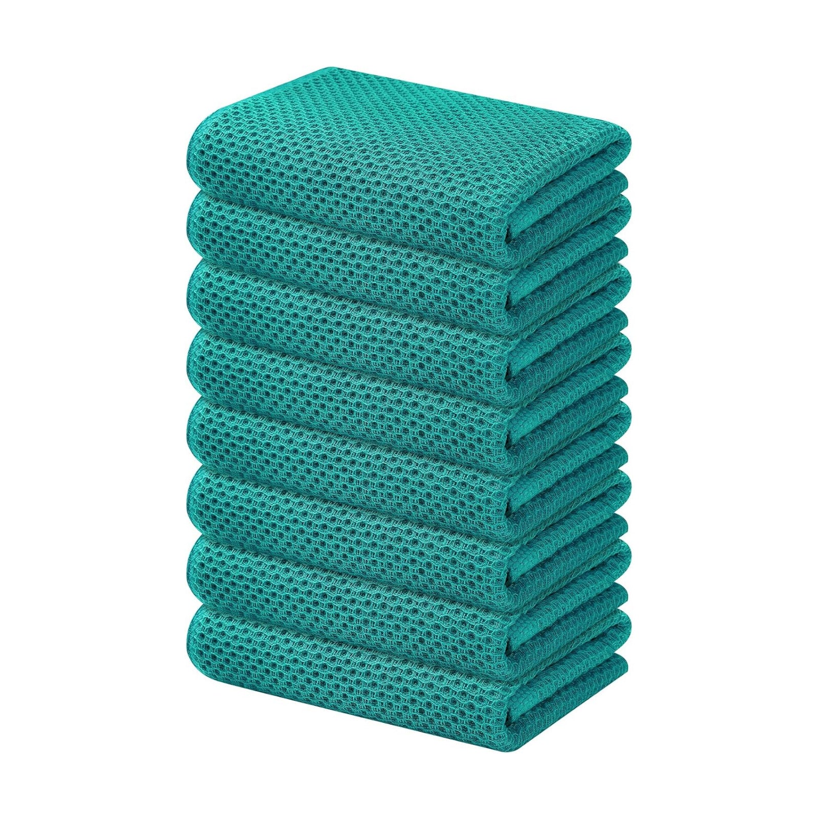 Kitinjoy 100% Cotton Waffle 8-Pack Kitchen Towels, 13" x 28", Teal | Super Soft, Ultra-Absorbent, Fast Drying