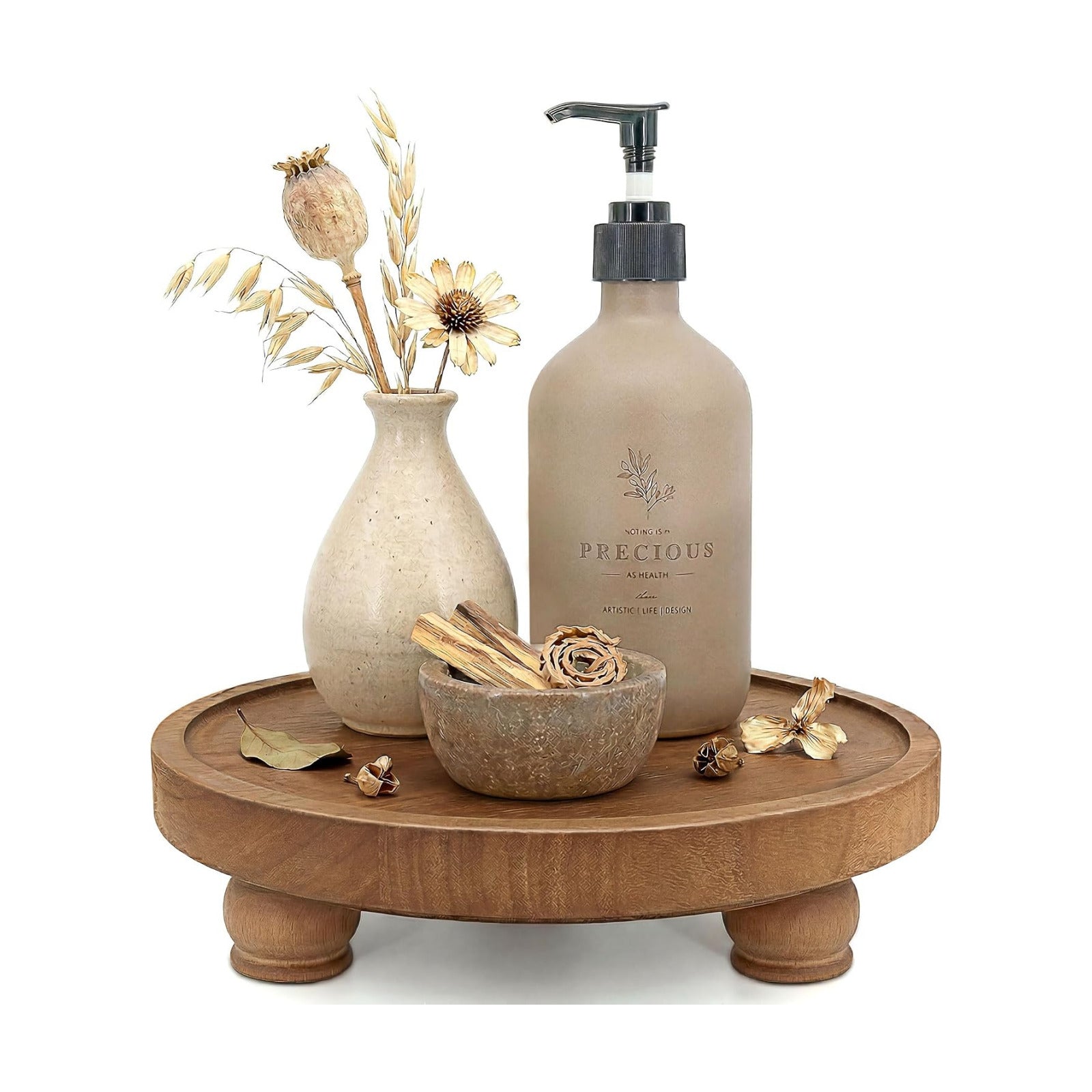 EOSAHR Wood Display Riser: Pedestal Stand for Rustic Kitchen Decor, Brown | 10" Round Display Stand, Soap & Candle
