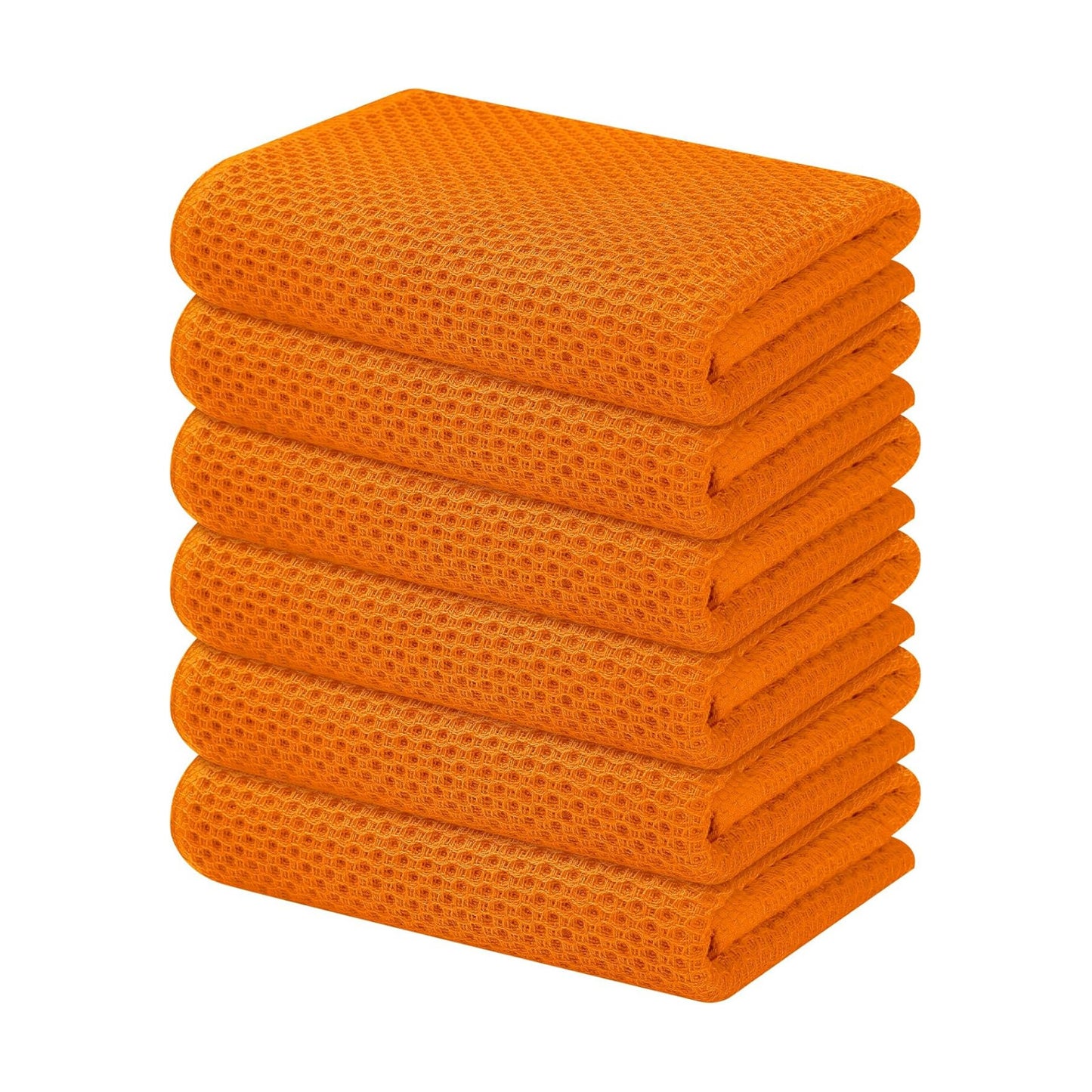 Kitinjoy 100% Cotton Waffle 6-Pack Kitchen Towels, 13" x 28", Orange | Super Soft, Ultra-Absorbent, Fast Drying