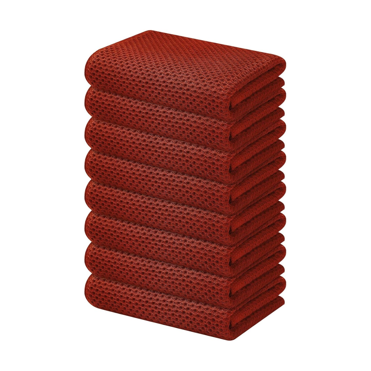 Kitinjoy 100% Cotton Waffle 8-Pack Kitchen Towels, 13" x 28", Rust | Super Soft, Ultra-Absorbent, Fast Drying