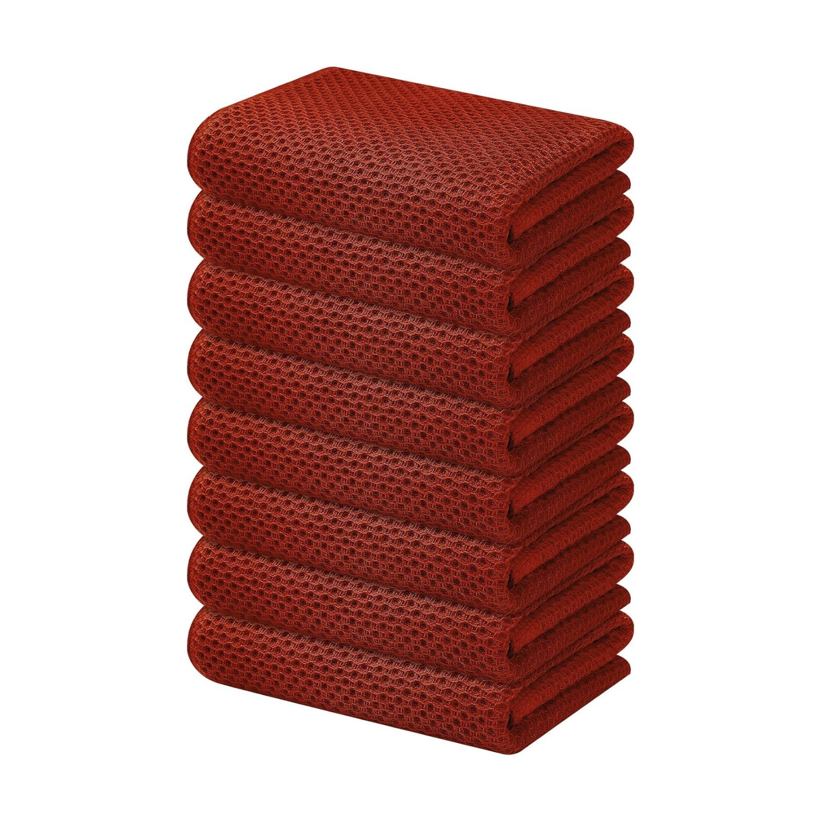 Kitinjoy 100% Cotton Waffle 8-Pack Kitchen Towels, 13" x 28", Rust | Super Soft, Ultra-Absorbent, Fast Drying