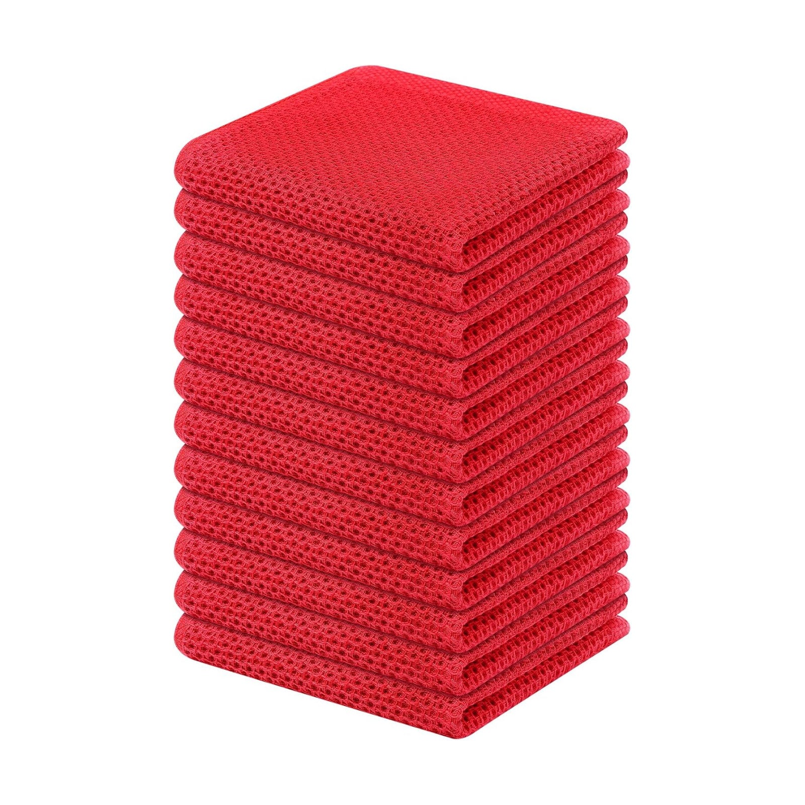Kitinjoy 100% Cotton Waffle 12-Pack Kitchen Towels, 12" x 12", Red | Ultra Absorbent, Super Soft, lightweight, Quick