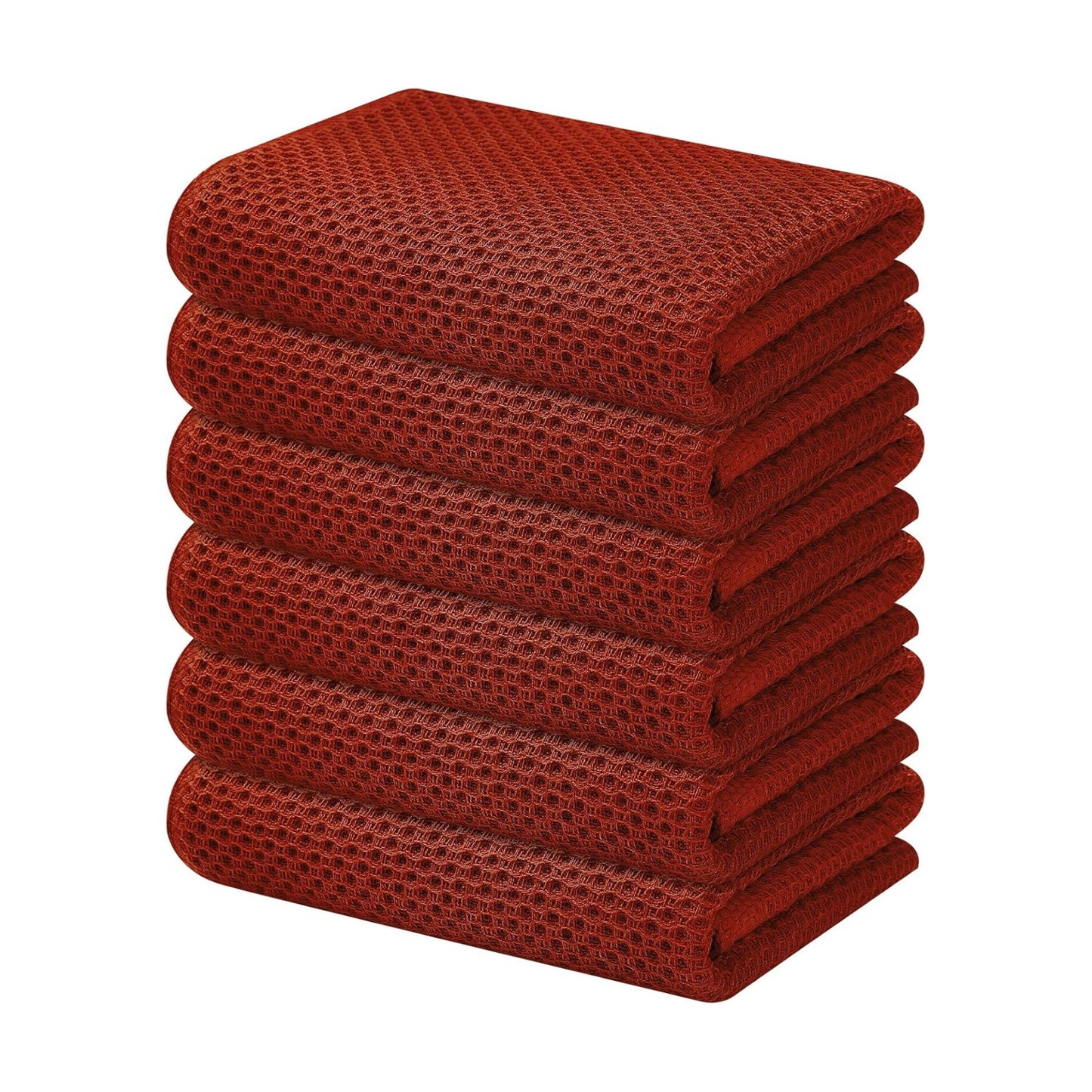 Kitinjoy 100% Cotton Waffle 6-Pack Kitchen Towels, 13" x 28", Rust | Super Soft, Ultra-Absorbent, Fast Drying