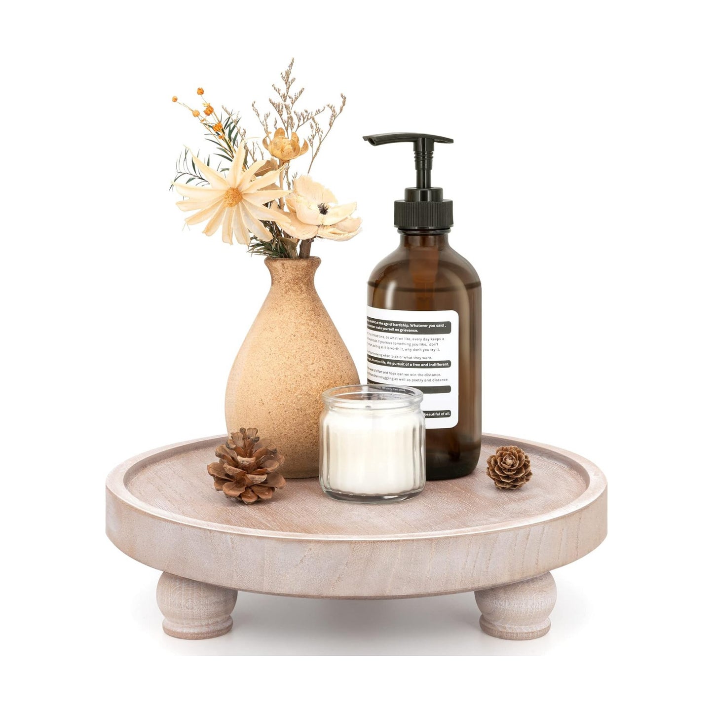 EOSAHR Wood Display Riser: Pedestal Stand for Kitchen Decor, Natural Wood | 10" Round Farmhouse Risers for Decor, Plant