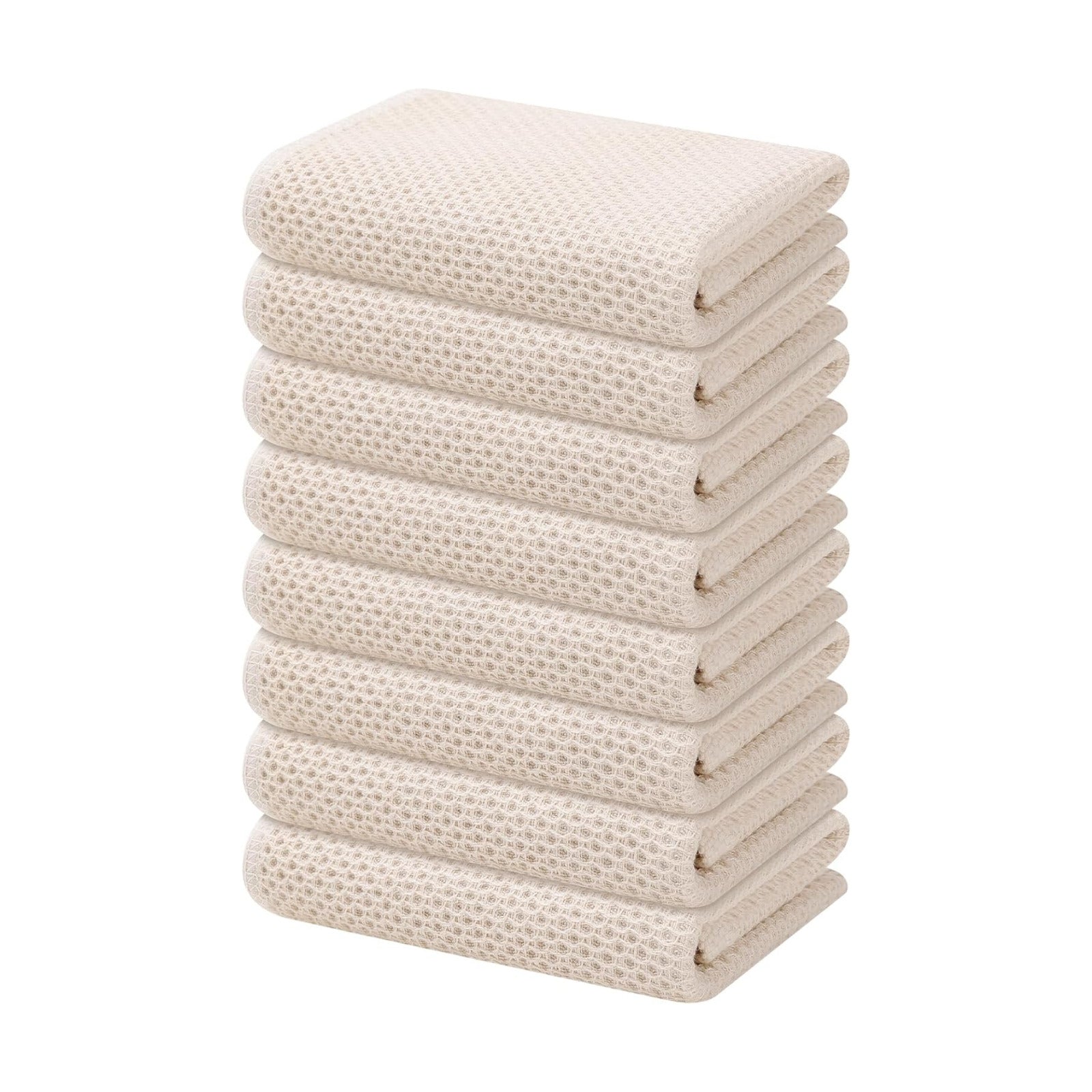 Kitinjoy 100% Cotton Waffle 8-Pack Kitchen Towels, 13" x 28", Beige | Super Soft, Ultra-Absorbent, Fast Drying