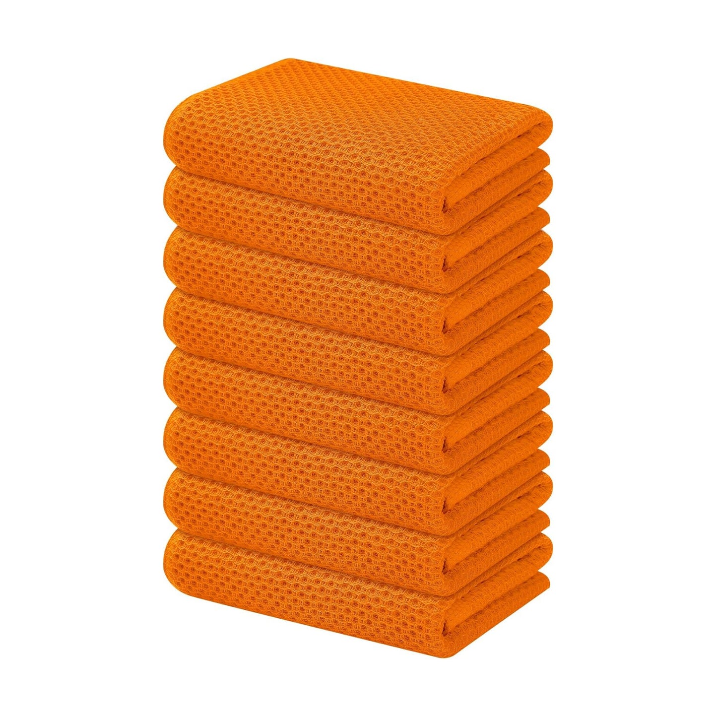 Kitinjoy 100% Cotton Waffle 8-Pack Kitchen Towels, 13" x 28", Orange | Super Soft, Ultra-Absorbent, Fast Drying