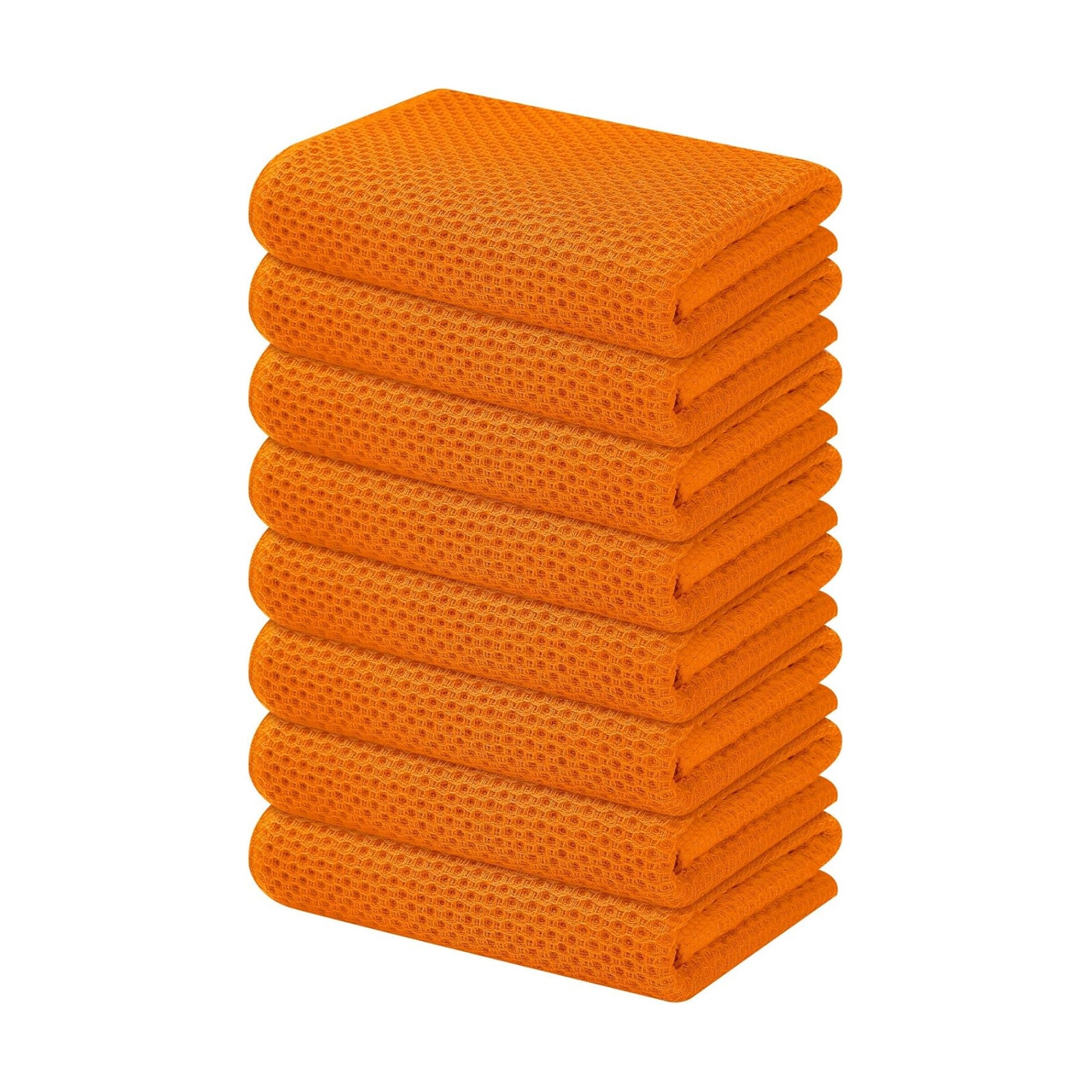 Kitinjoy 100% Cotton Waffle 8-Pack Kitchen Towels, 13" x 28", Orange | Super Soft, Ultra-Absorbent, Fast Drying
